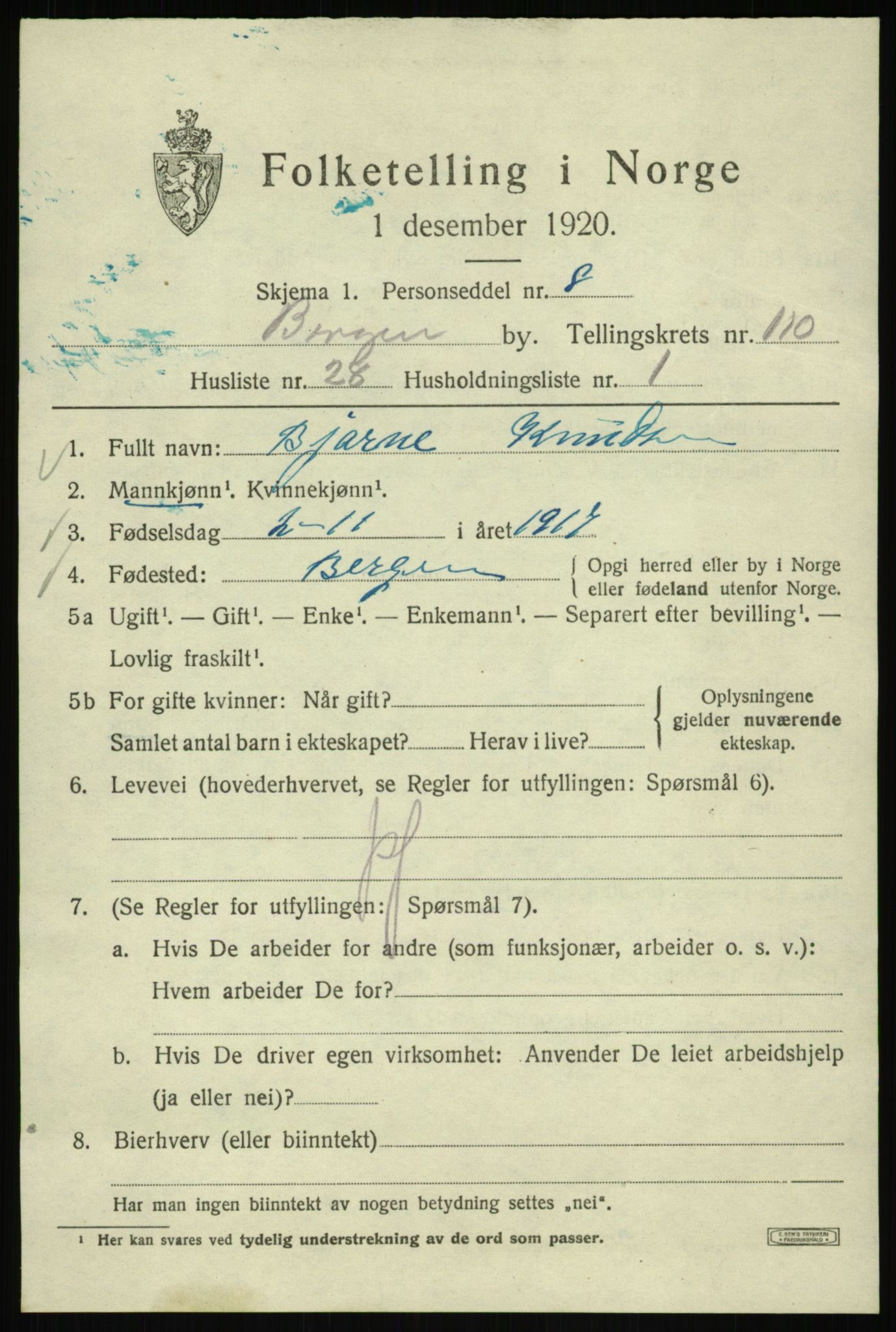 SAB, Folketelling 1920 for 1301 Bergen kjøpstad, 1920, s. 190294