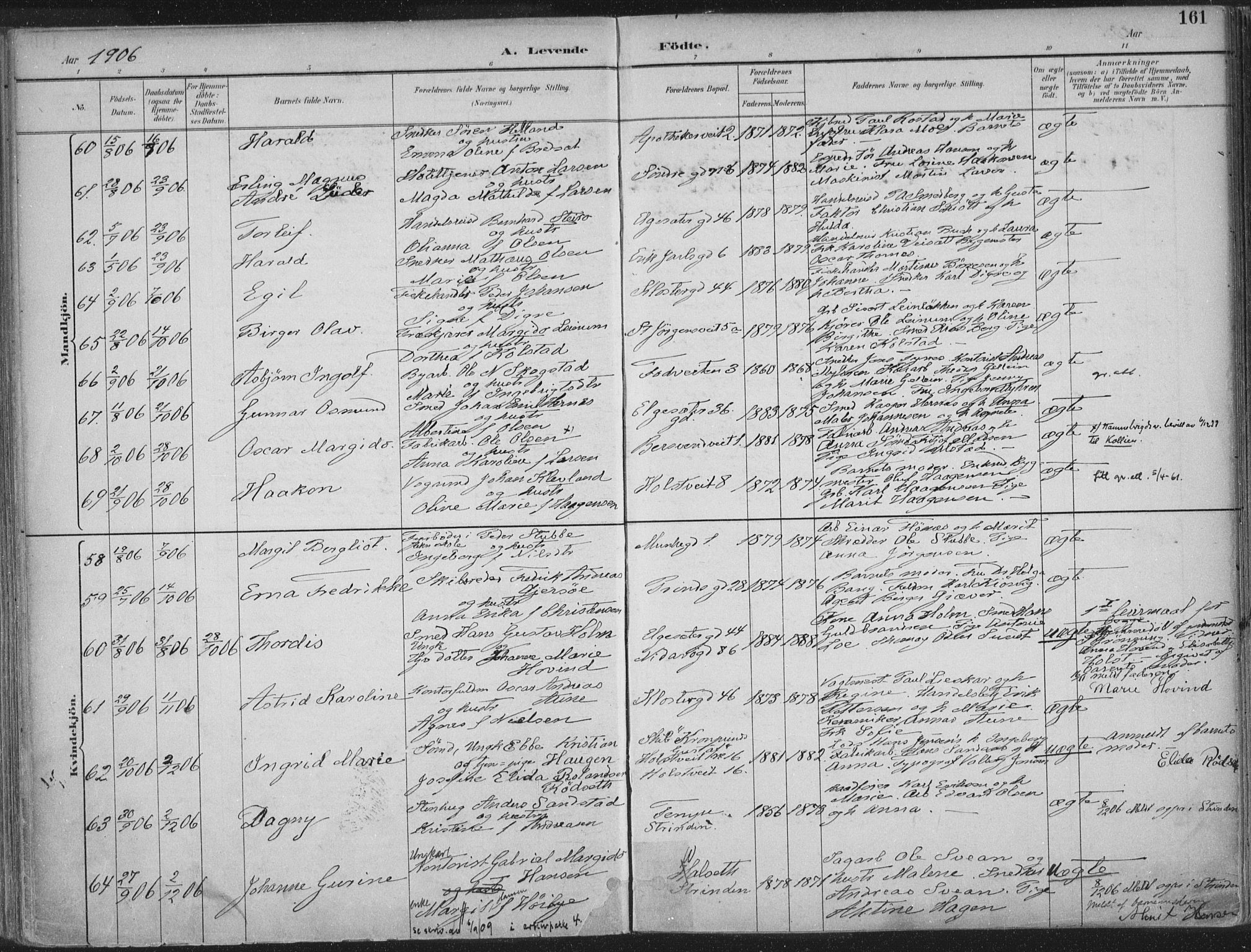 Ministerialprotokoller, klokkerbøker og fødselsregistre - Sør-Trøndelag, SAT/A-1456/601/L0062: Ministerialbok nr. 601A30, 1891-1911, s. 161