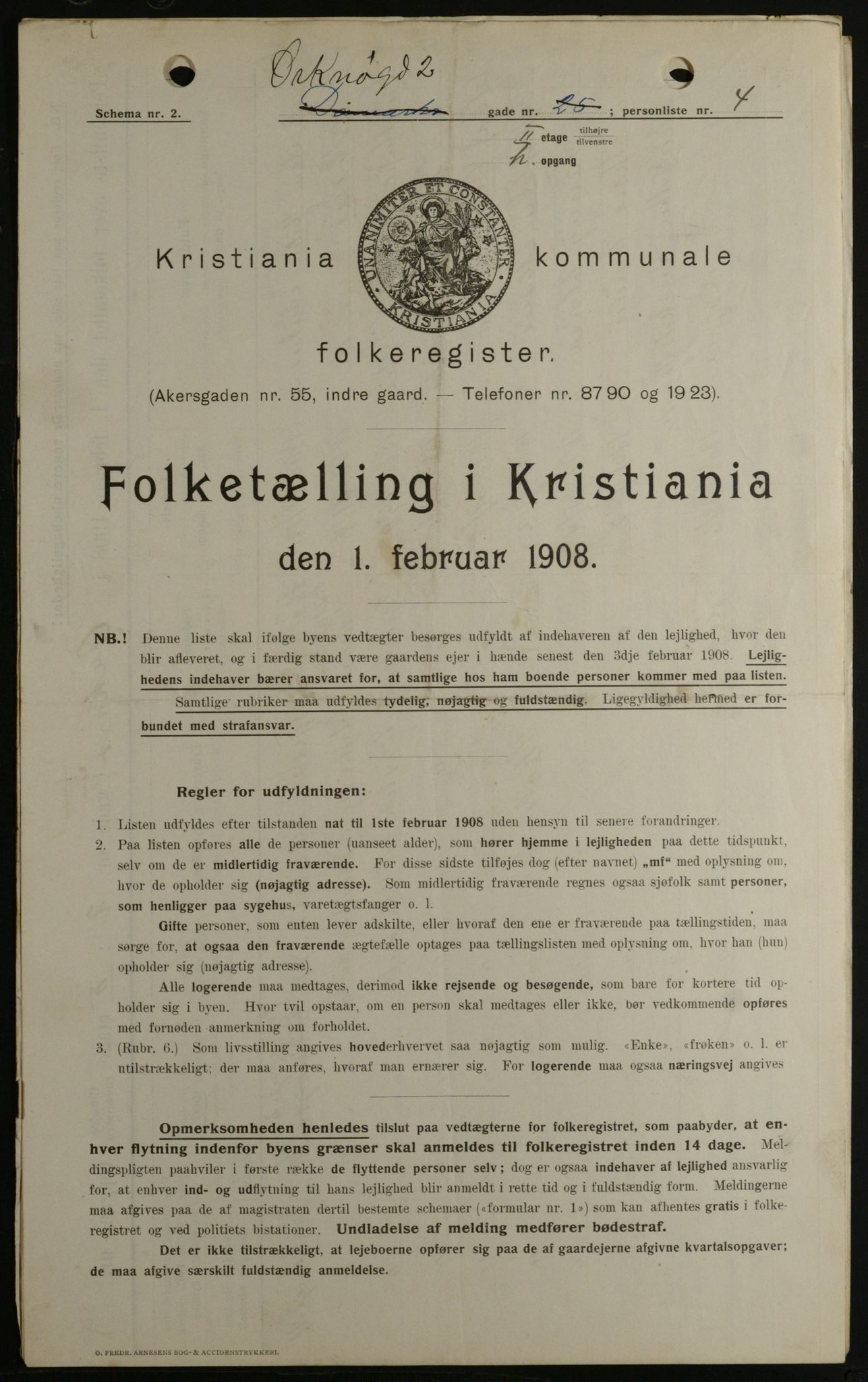 OBA, Kommunal folketelling 1.2.1908 for Kristiania kjøpstad, 1908, s. 68043