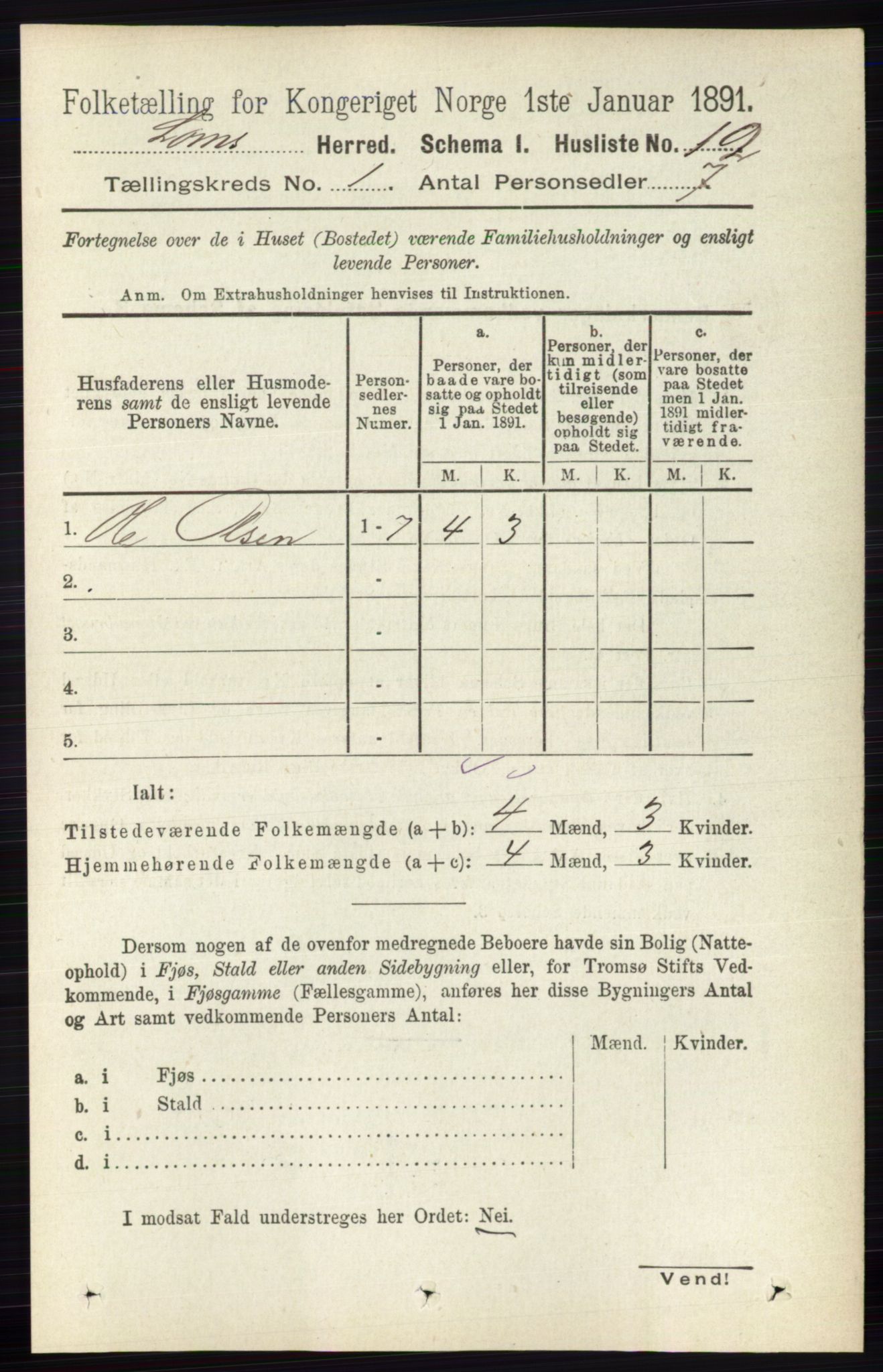 RA, Folketelling 1891 for 0514 Lom herred, 1891, s. 33