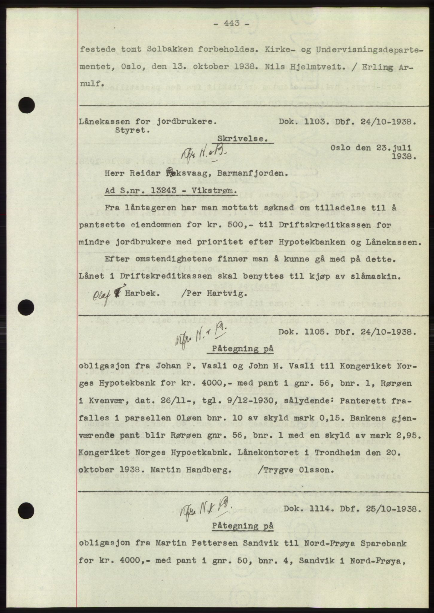 Hitra sorenskriveri, AV/SAT-A-0018/2/2C/2Ca: Pantebok nr. C1, 1936-1945, Dagboknr: 1103/1938