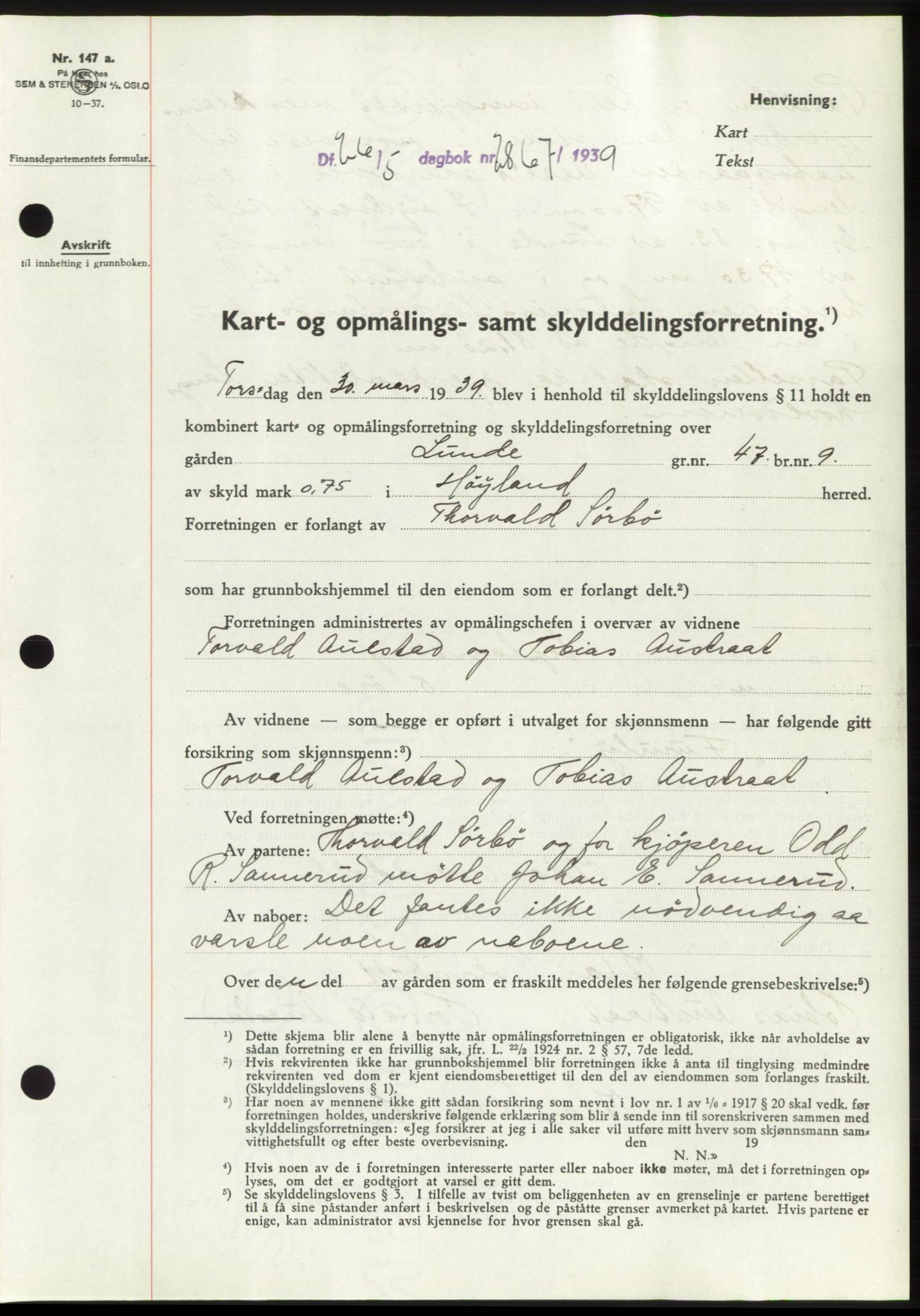 Jæren sorenskriveri, SAST/A-100310/03/G/Gba/L0074: Pantebok, 1939-1939, Dagboknr: 2867/1939