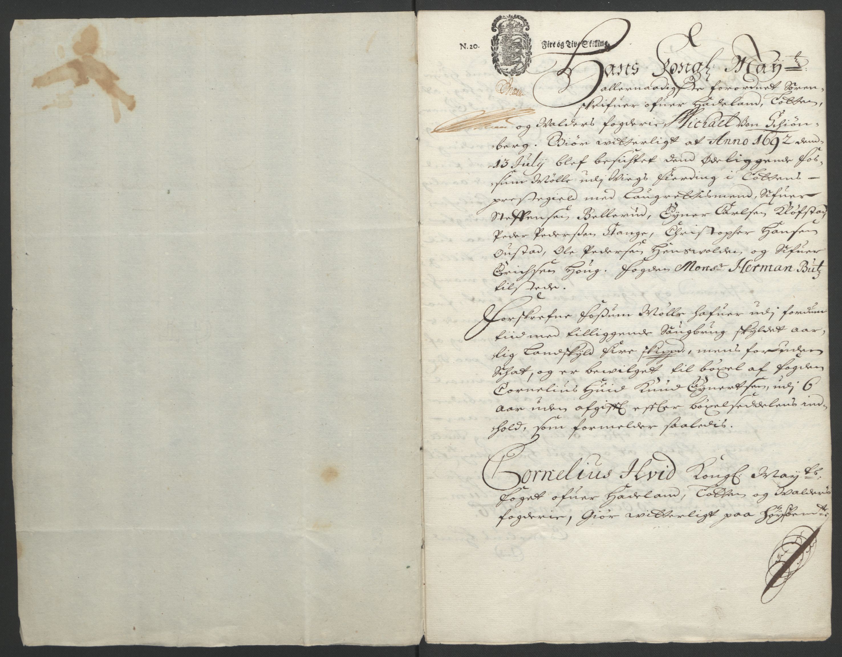 Rentekammeret inntil 1814, Reviderte regnskaper, Fogderegnskap, RA/EA-4092/R18/L1291: Fogderegnskap Hadeland, Toten og Valdres, 1692, s. 4