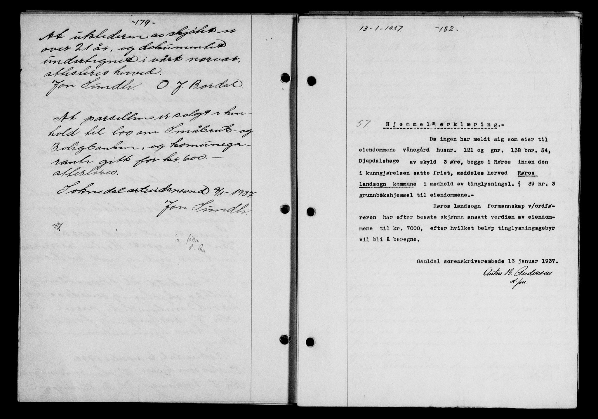 Gauldal sorenskriveri, SAT/A-0014/1/2/2C/L0046: Pantebok nr. 49-50, 1936-1937, Dagboknr: 57/1937