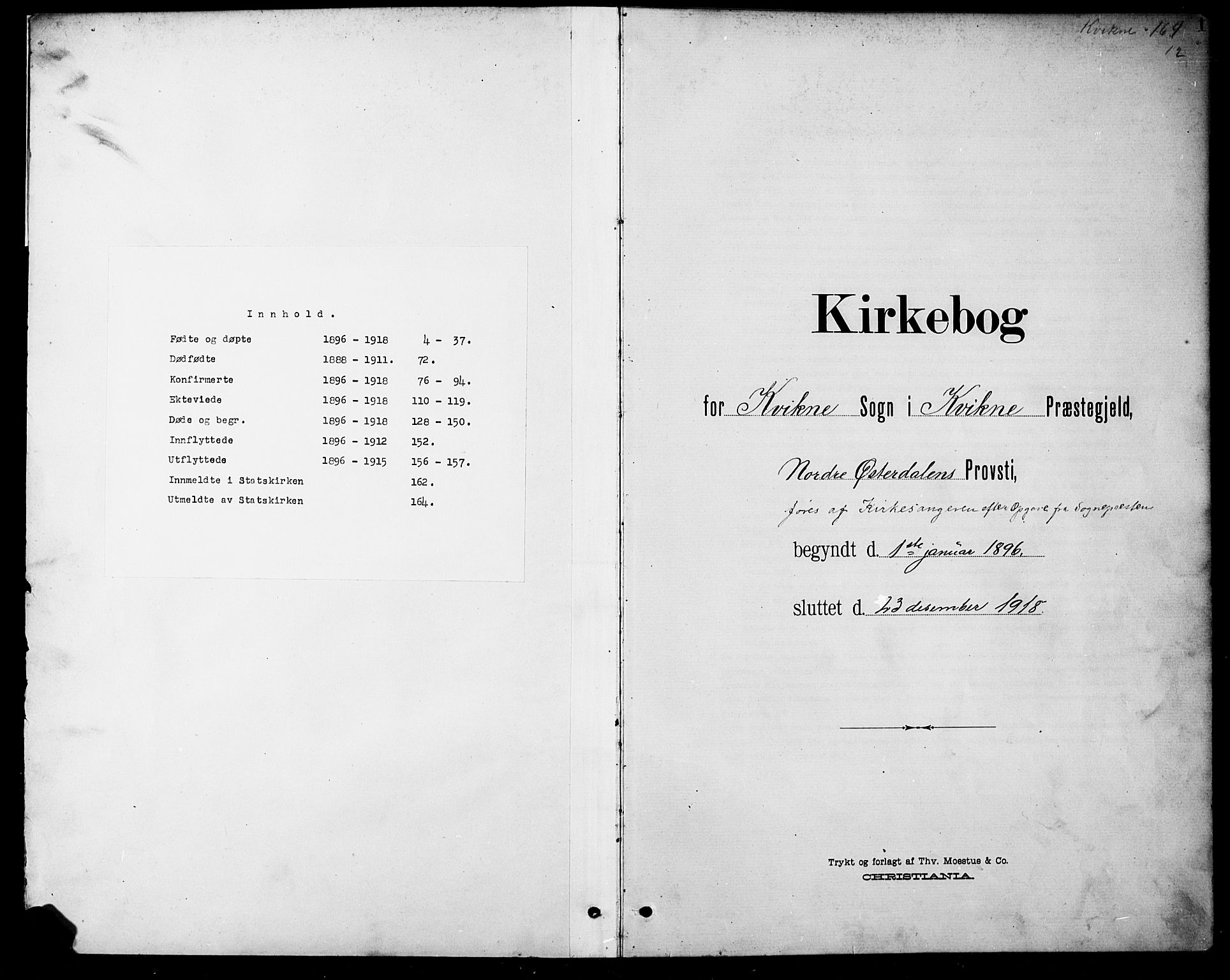 Kvikne prestekontor, AV/SAH-PREST-064/H/Ha/Hab/L0003: Klokkerbok nr. 3, 1896-1918, s. 1