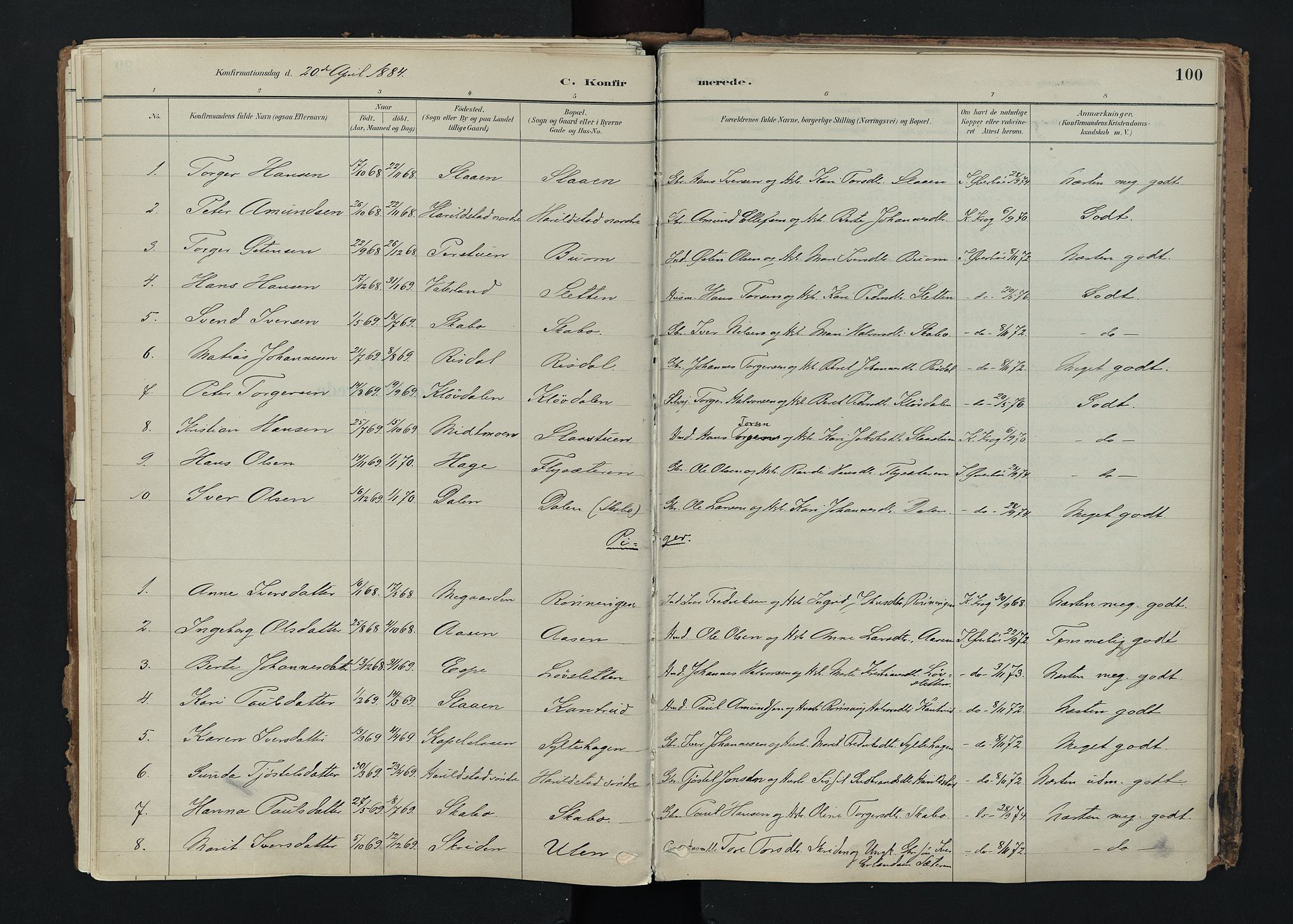 Nord-Fron prestekontor, SAH/PREST-080/H/Ha/Haa/L0005: Ministerialbok nr. 5, 1884-1914, s. 100