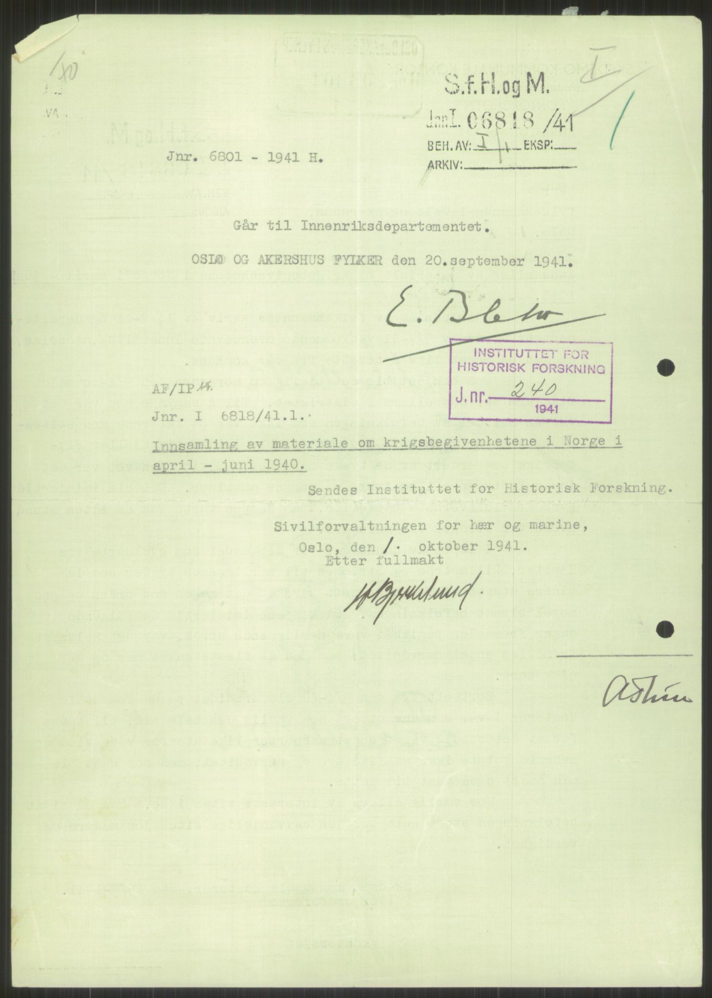 Forsvaret, Forsvarets krigshistoriske avdeling, AV/RA-RAFA-2017/Y/Ya/L0013: II-C-11-31 - Fylkesmenn.  Rapporter om krigsbegivenhetene 1940., 1940, s. 828