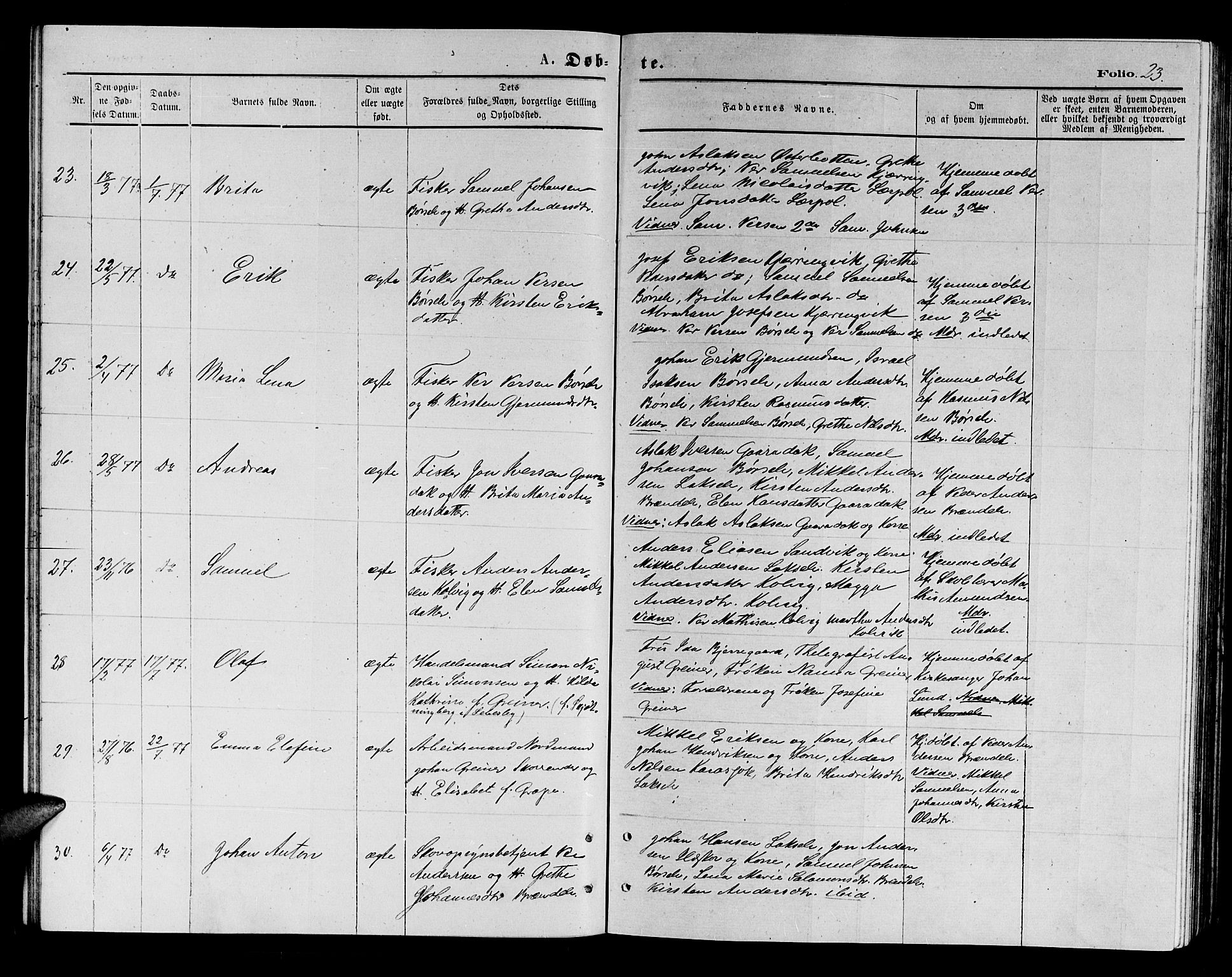 Kistrand/Porsanger sokneprestembete, AV/SATØ-S-1351/H/Hb/L0003.klokk: Klokkerbok nr. 3, 1874-1885, s. 23