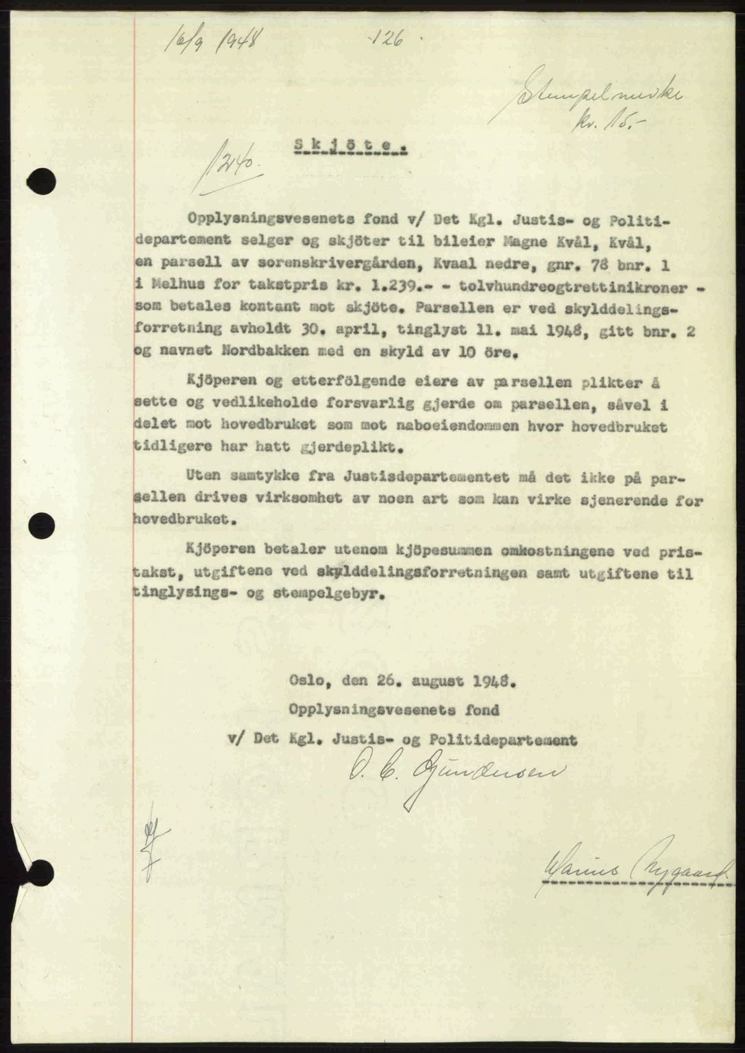Gauldal sorenskriveri, SAT/A-0014/1/2/2C: Pantebok nr. A6, 1948-1948, Dagboknr: 1240/1948