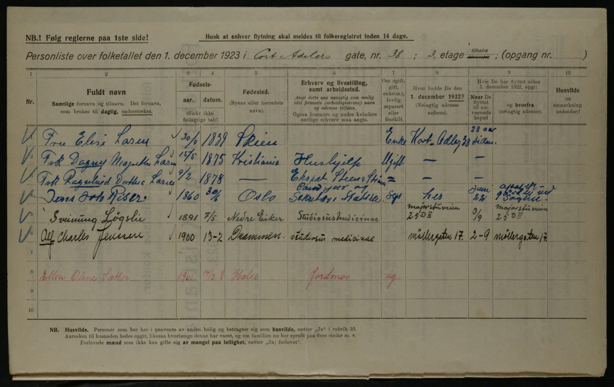 OBA, Kommunal folketelling 1.12.1923 for Kristiania, 1923, s. 15841