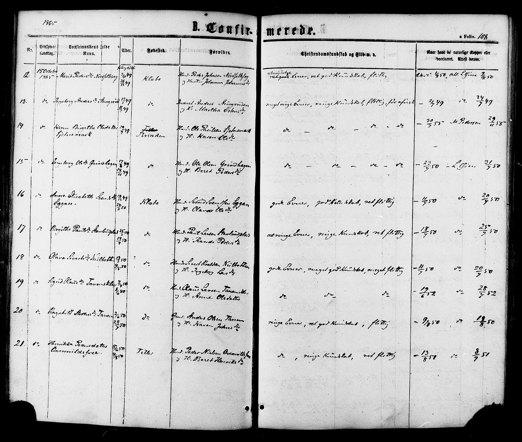 Ministerialprotokoller, klokkerbøker og fødselsregistre - Sør-Trøndelag, AV/SAT-A-1456/618/L0442: Ministerialbok nr. 618A06 /1, 1863-1879, s. 108