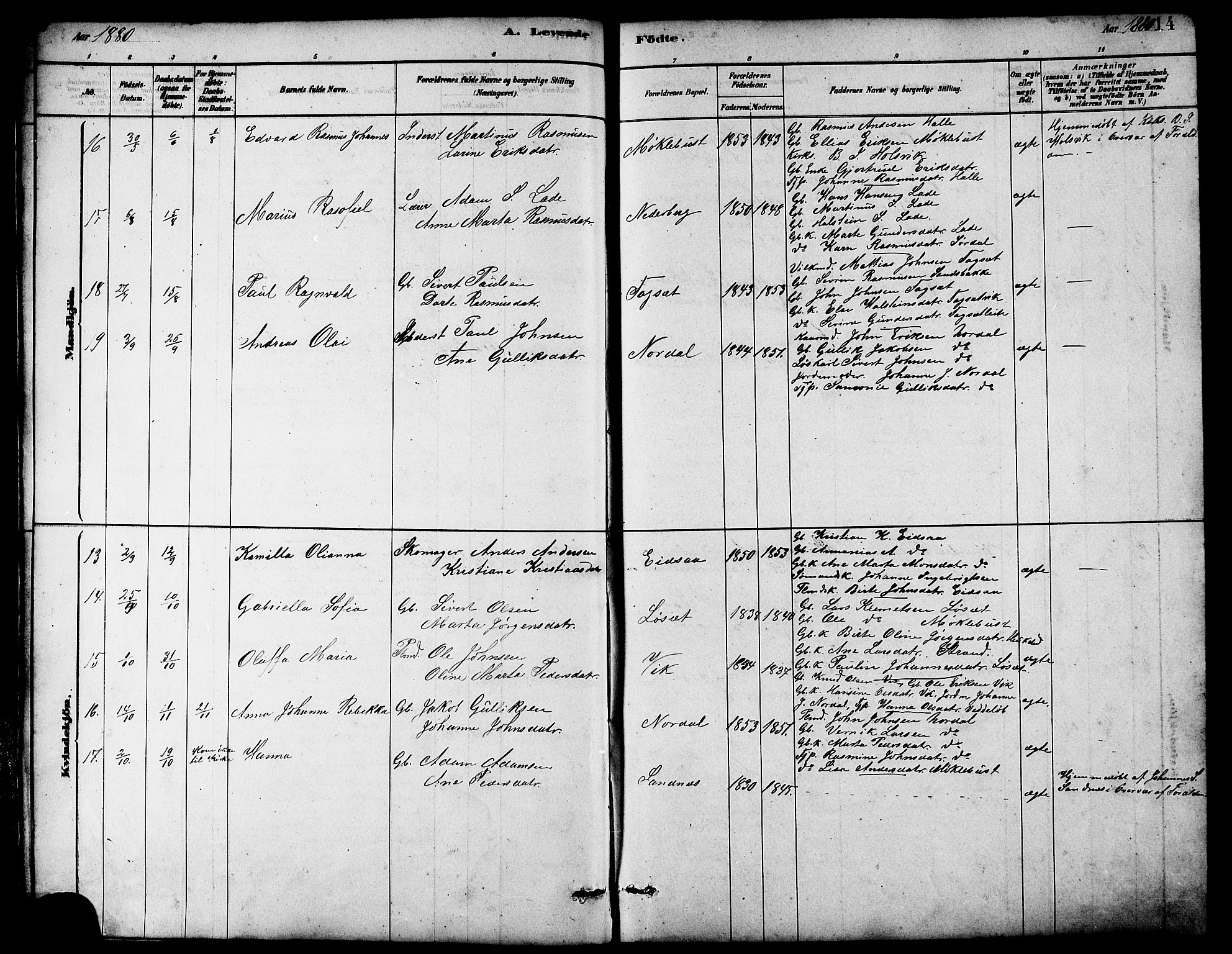 Ministerialprotokoller, klokkerbøker og fødselsregistre - Møre og Romsdal, AV/SAT-A-1454/502/L0027: Klokkerbok nr. 502C01, 1878-1908, s. 14