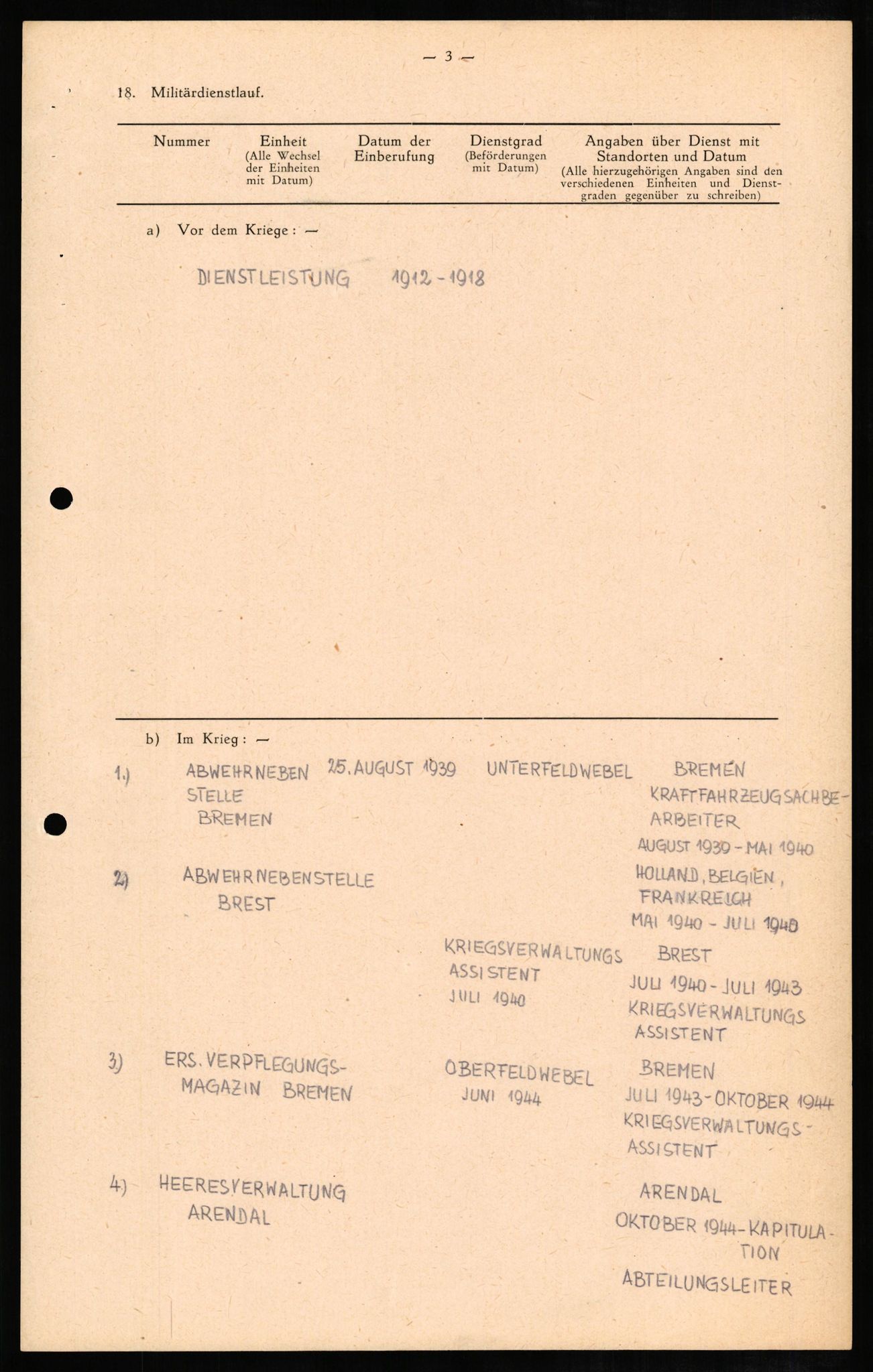 Forsvaret, Forsvarets overkommando II, RA/RAFA-3915/D/Db/L0010: CI Questionaires. Tyske okkupasjonsstyrker i Norge. Tyskere., 1945-1946, s. 107