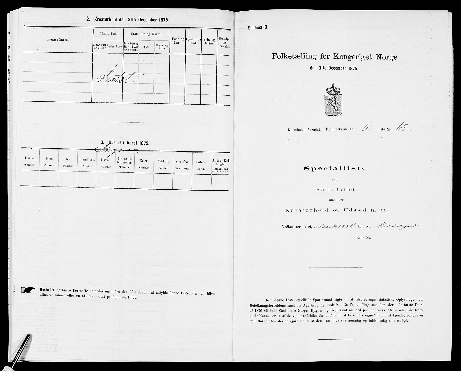 SAK, Folketelling 1875 for 0903P Arendal prestegjeld, 1875, s. 155