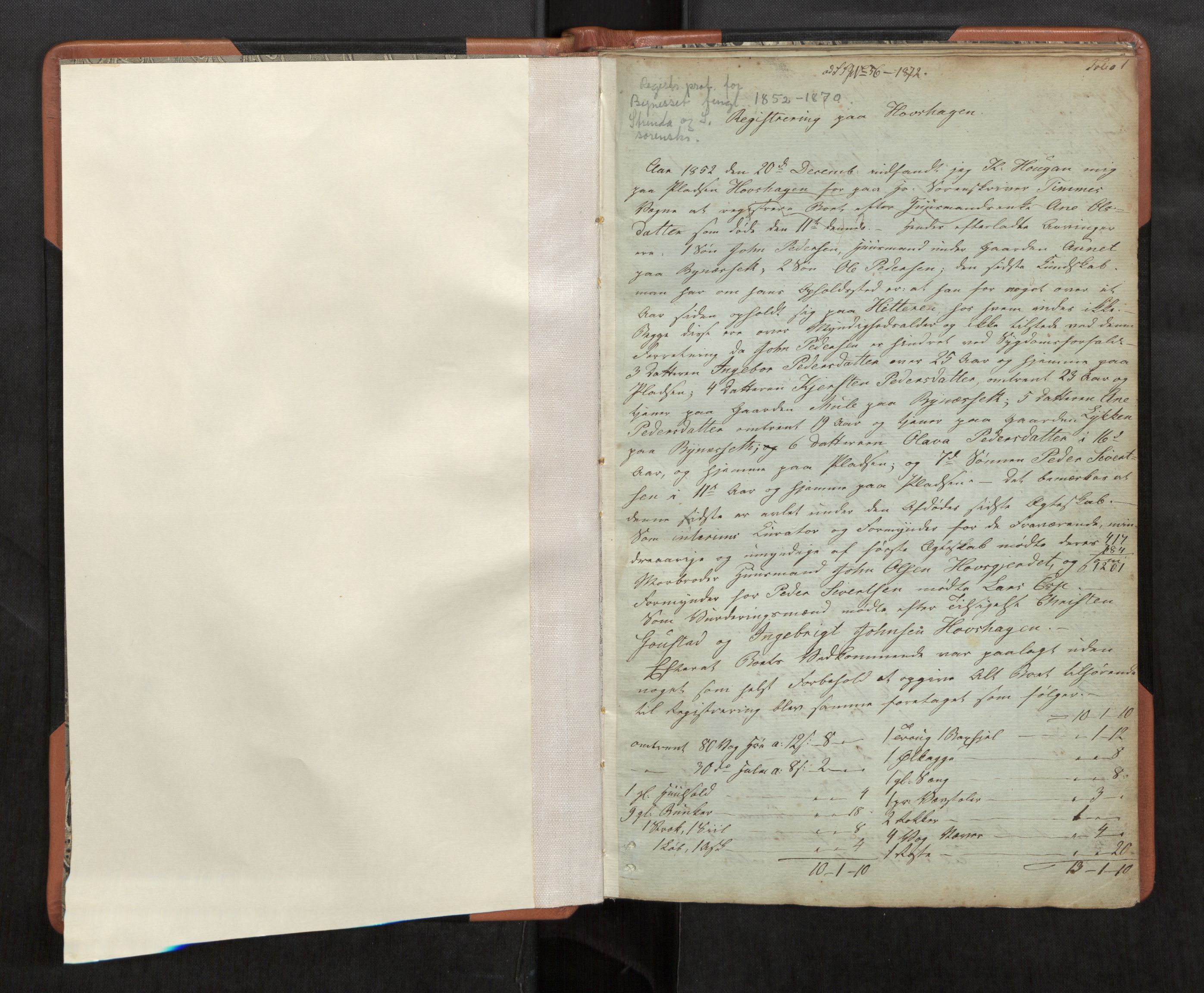 Strinda og Selbu sorenskriveri, AV/SAT-A-0015/3/3C/L0001: Skifteregistreringsprot. for Byneset, 1852-1870, s. 1