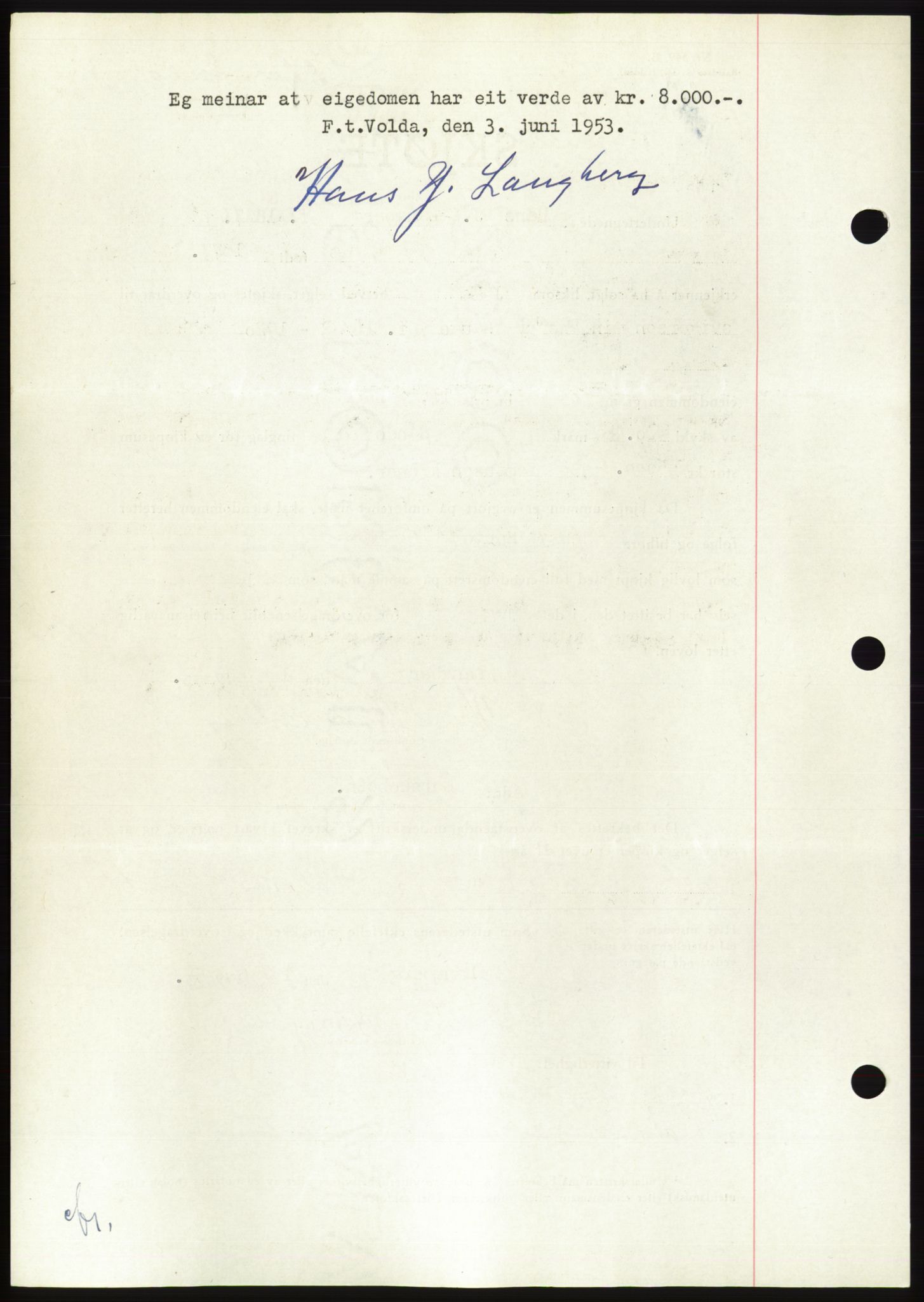 Søre Sunnmøre sorenskriveri, AV/SAT-A-4122/1/2/2C/L0095: Pantebok nr. 21A, 1953-1953, Dagboknr: 1287/1953