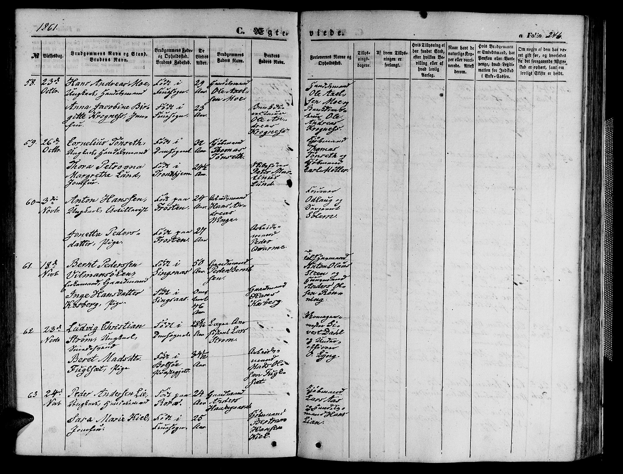 Ministerialprotokoller, klokkerbøker og fødselsregistre - Sør-Trøndelag, SAT/A-1456/602/L0139: Klokkerbok nr. 602C07, 1859-1864, s. 246