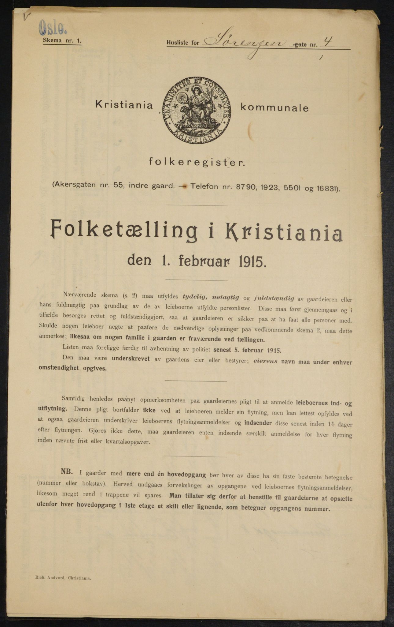 OBA, Kommunal folketelling 1.2.1915 for Kristiania, 1915, s. 106679