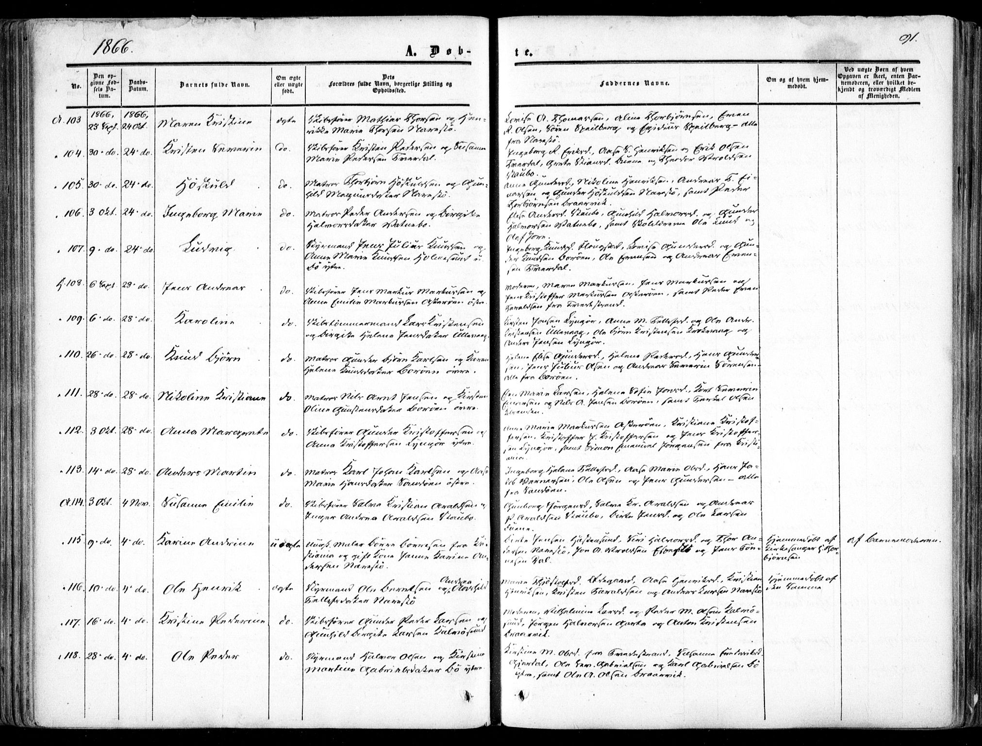 Dypvåg sokneprestkontor, AV/SAK-1111-0007/F/Fa/Faa/L0006: Ministerialbok nr. A 6, 1855-1872, s. 91