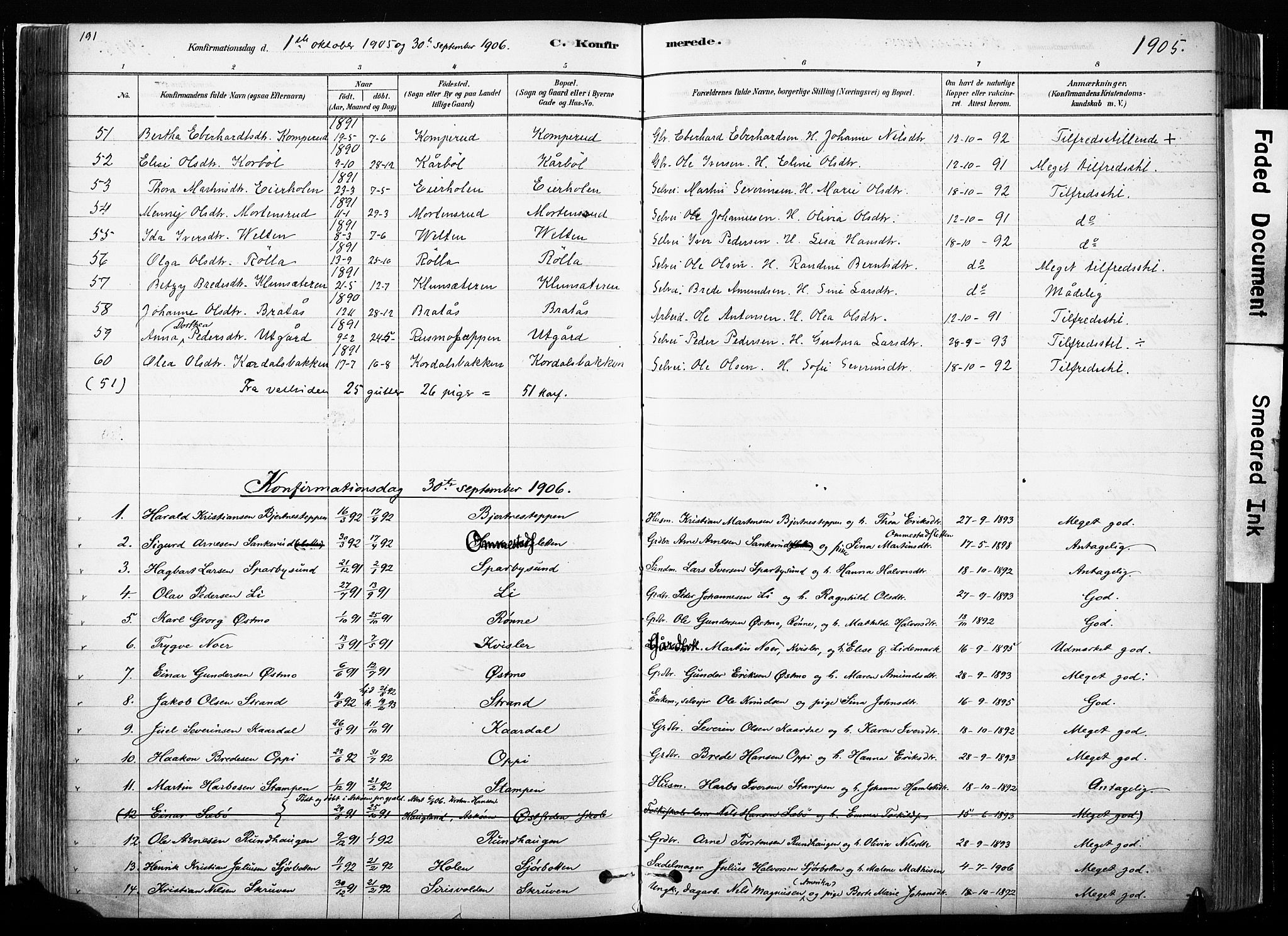 Hof prestekontor, AV/SAH-PREST-038/H/Ha/Haa/L0010: Ministerialbok nr. 10, 1878-1909, s. 191