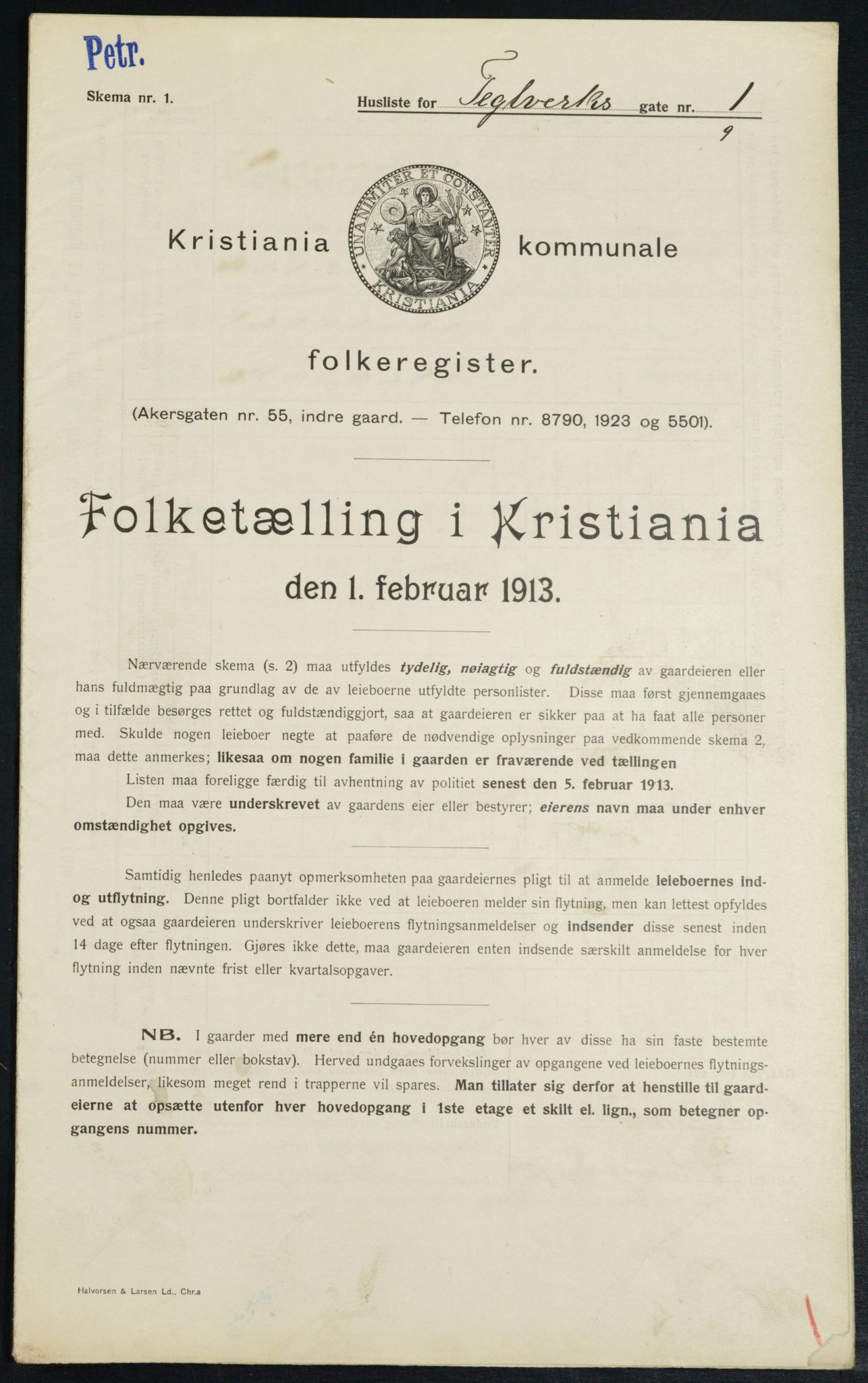 OBA, Kommunal folketelling 1.2.1913 for Kristiania, 1913, s. 107399