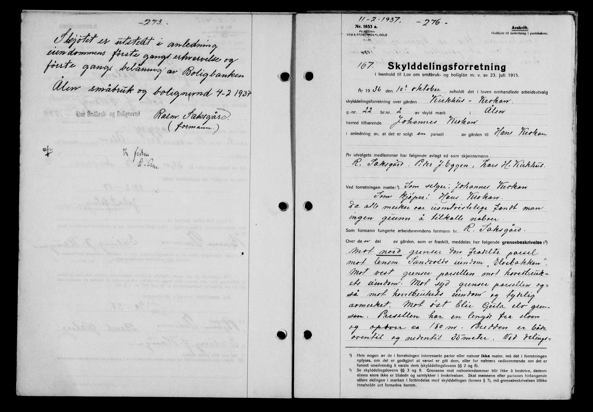 Gauldal sorenskriveri, SAT/A-0014/1/2/2C/L0046: Pantebok nr. 49-50, 1936-1937, Dagboknr: 167/1937