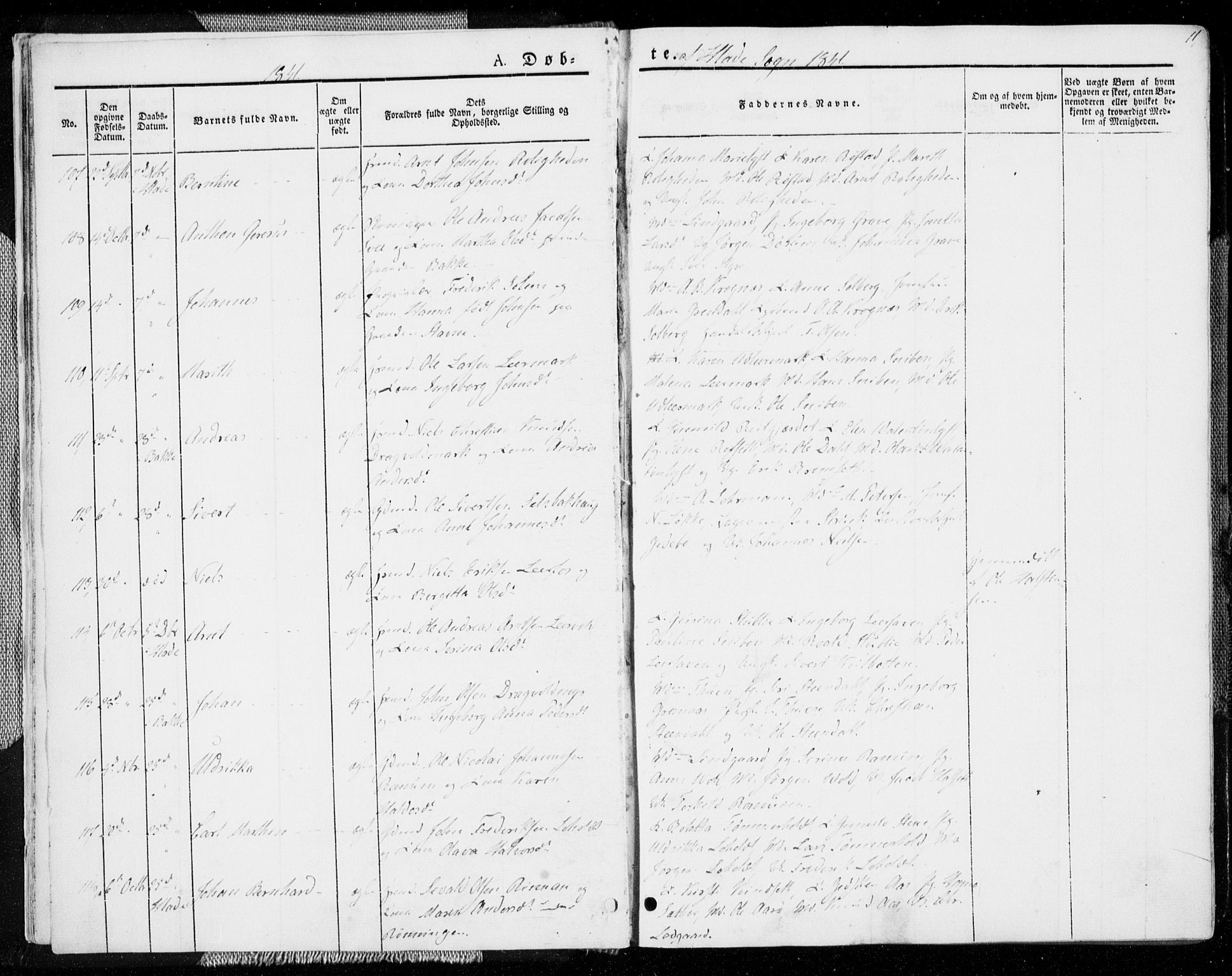 Ministerialprotokoller, klokkerbøker og fødselsregistre - Sør-Trøndelag, SAT/A-1456/606/L0290: Ministerialbok nr. 606A05, 1841-1847, s. 11
