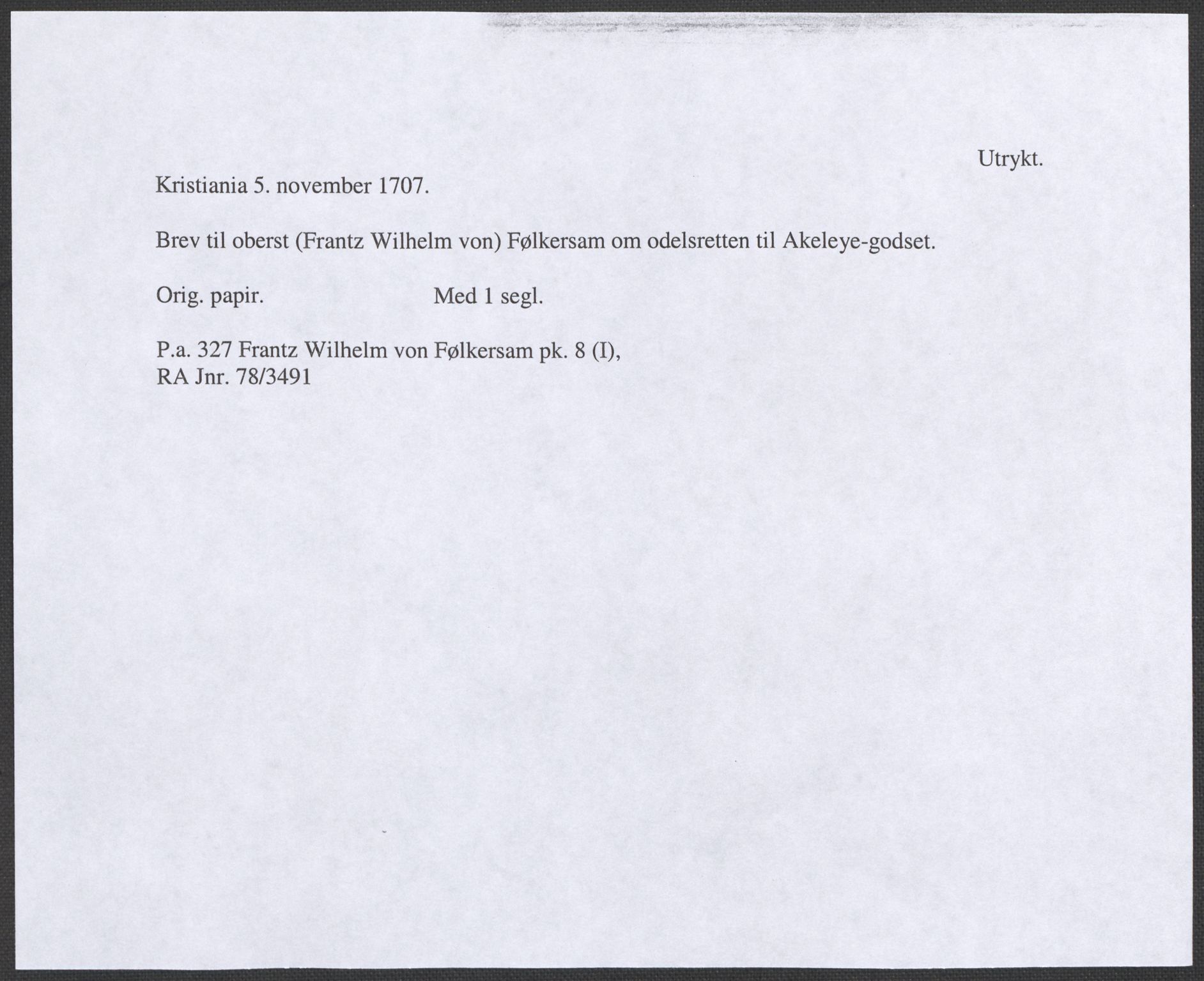 Riksarkivets diplomsamling, AV/RA-EA-5965/F12/L0007: Pk. 8 (I), 1604-1719, s. 105