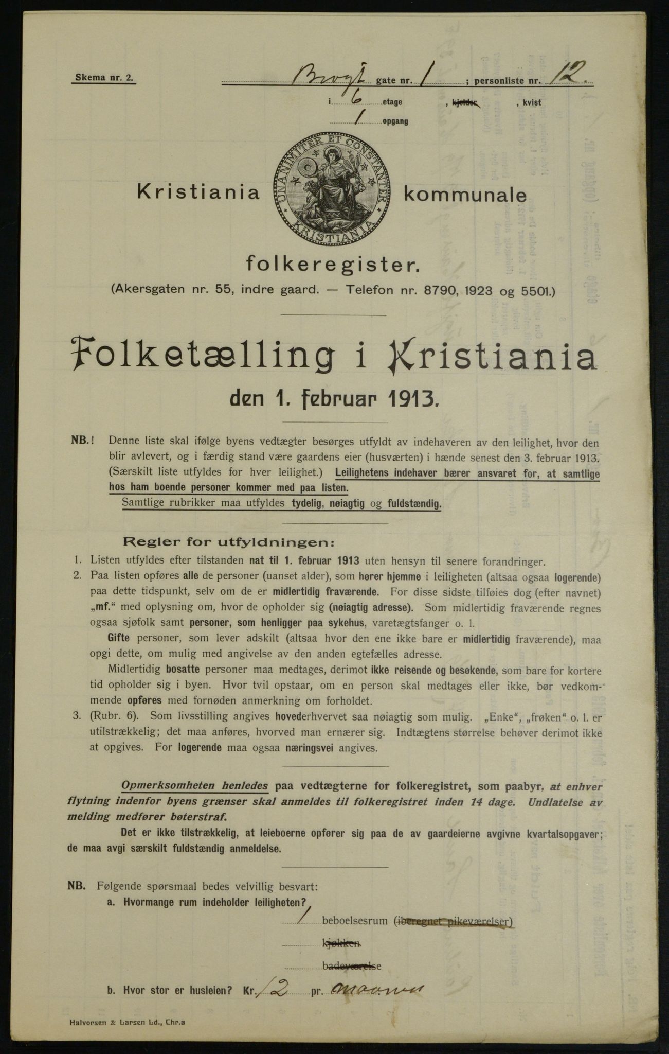 OBA, Kommunal folketelling 1.2.1913 for Kristiania, 1913, s. 9596