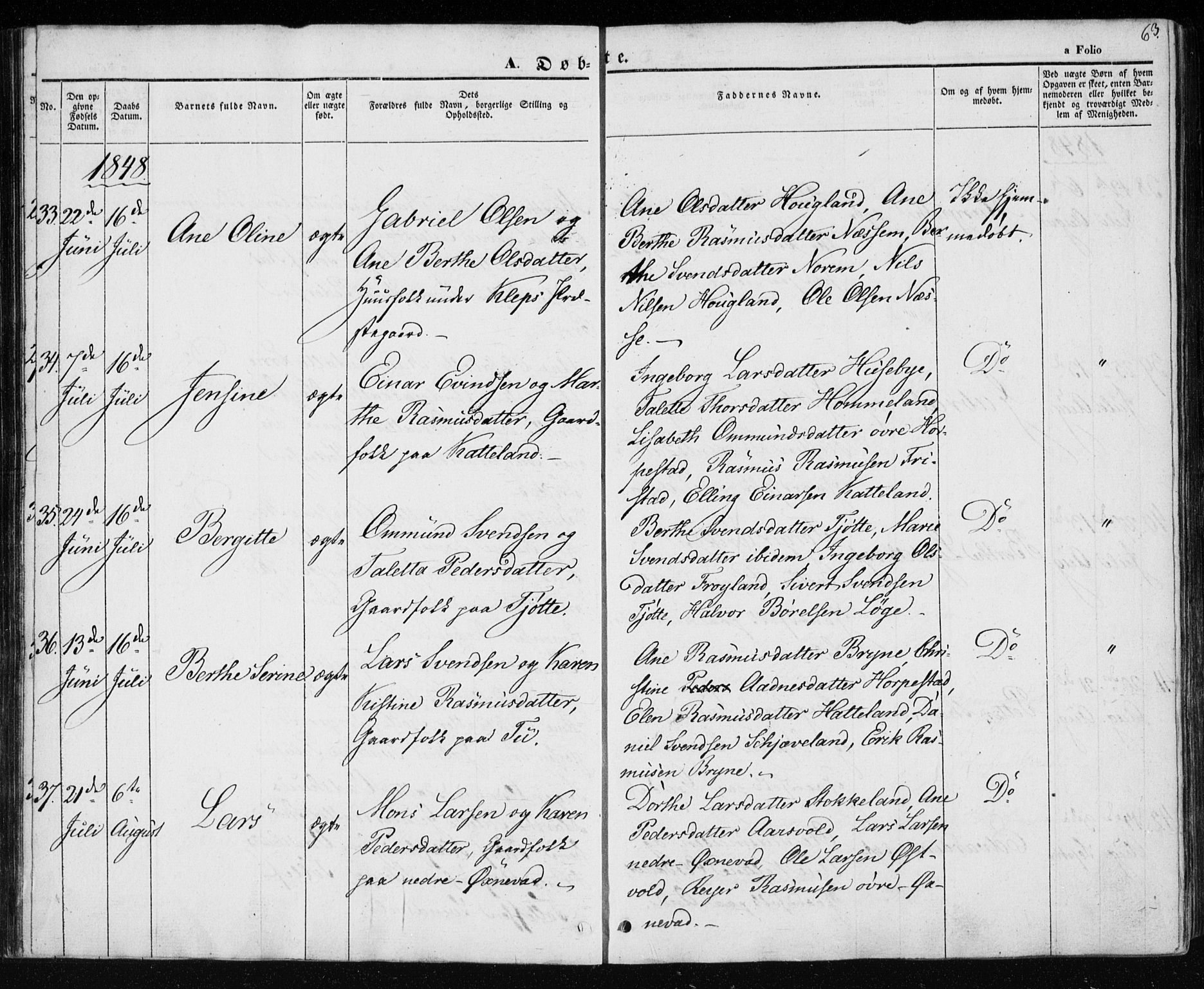 Klepp sokneprestkontor, AV/SAST-A-101803/001/3/30BA/L0004: Ministerialbok nr. A 4, 1842-1852, s. 63
