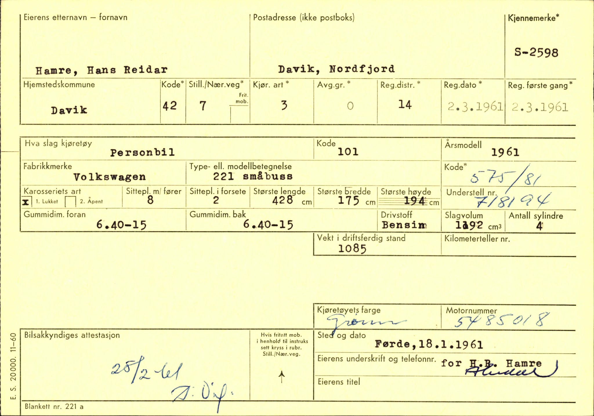 Statens vegvesen, Sogn og Fjordane vegkontor, AV/SAB-A-5301/4/F/L0004: Registerkort utmeldte Fjordane S2500-2700, S7200-7899, 1930-1961, s. 149