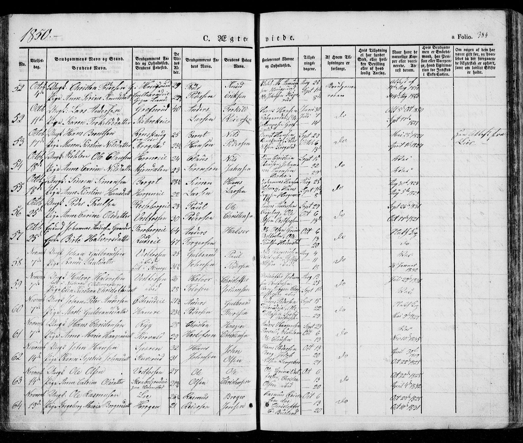 Eiker kirkebøker, AV/SAKO-A-4/G/Ga/L0002: Klokkerbok nr. I 2, 1832-1856, s. 384