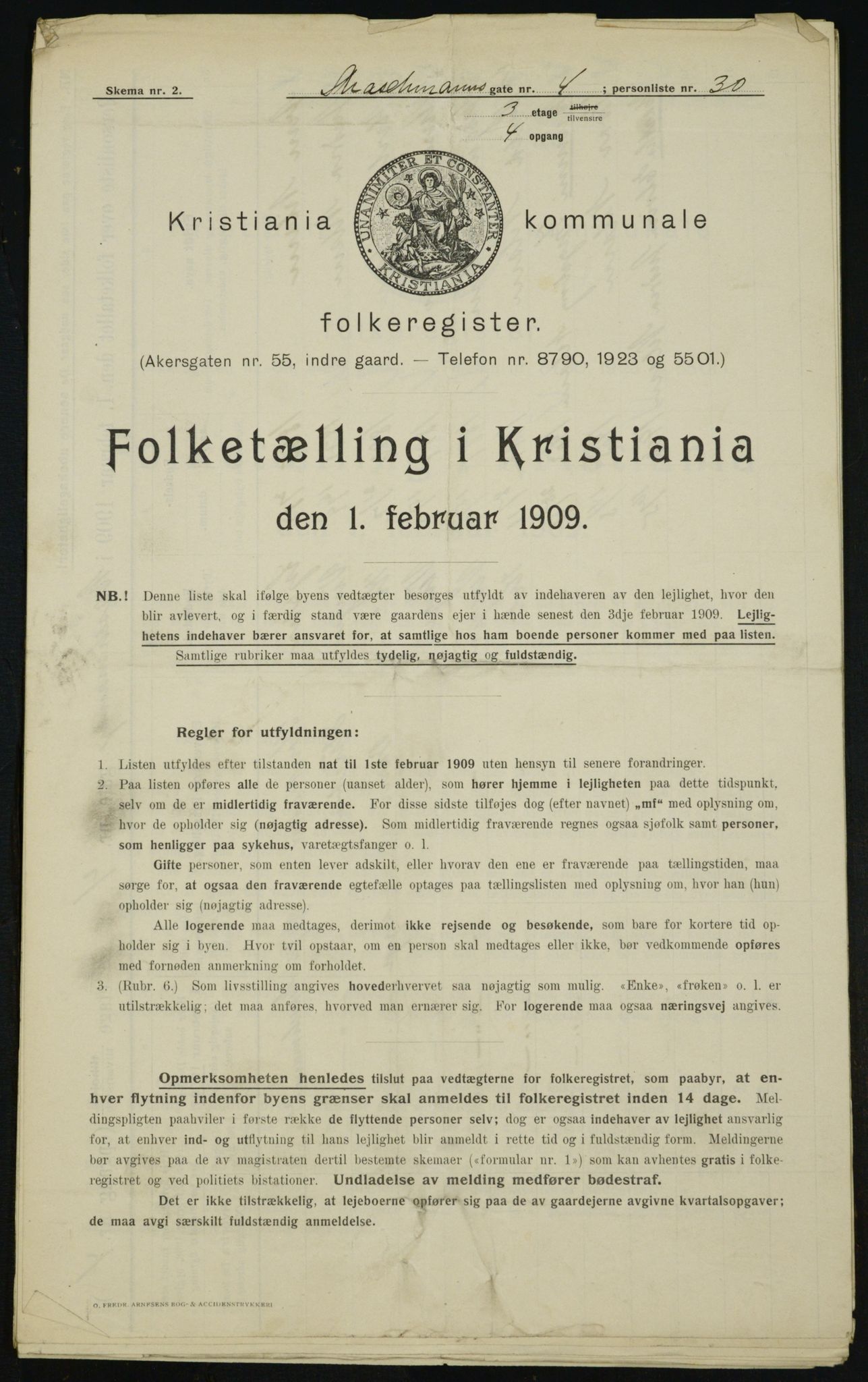 OBA, Kommunal folketelling 1.2.1909 for Kristiania kjøpstad, 1909, s. 58782