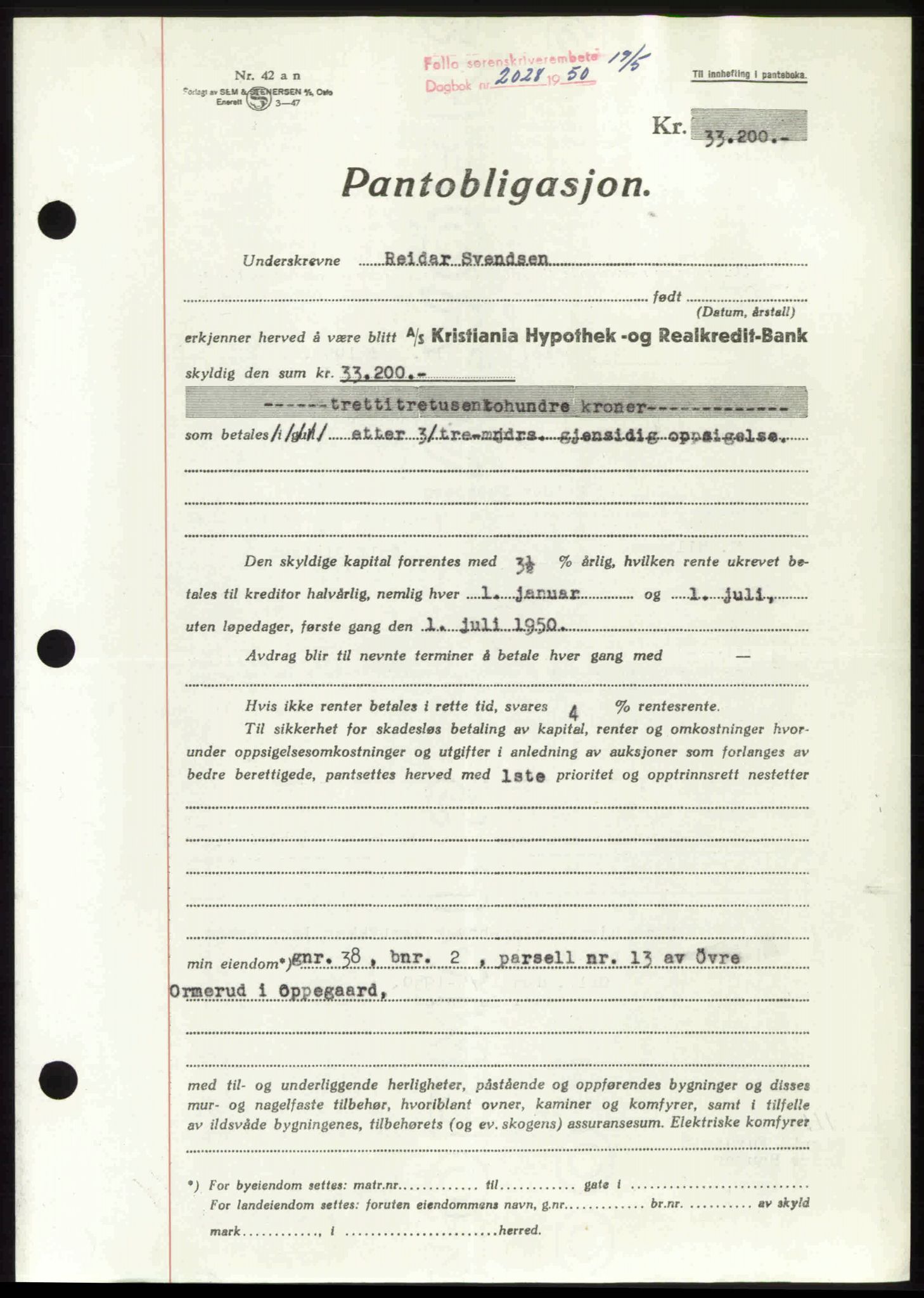 Follo sorenskriveri, SAO/A-10274/G/Ga/Gaa/L0092: Pantebok nr. I 92, 1950-1950, Dagboknr: 2028/1950