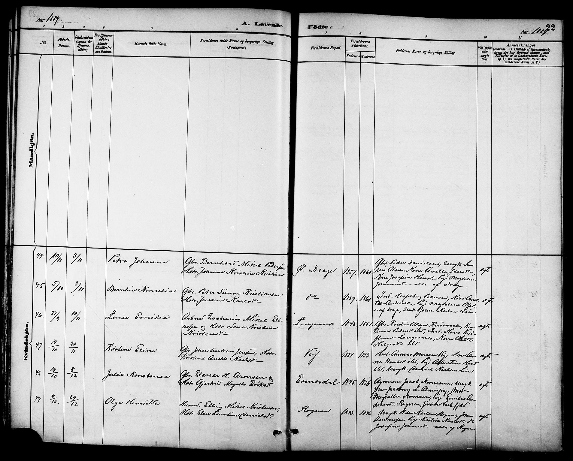 Ministerialprotokoller, klokkerbøker og fødselsregistre - Nordland, AV/SAT-A-1459/847/L0669: Ministerialbok nr. 847A09, 1887-1901, s. 22