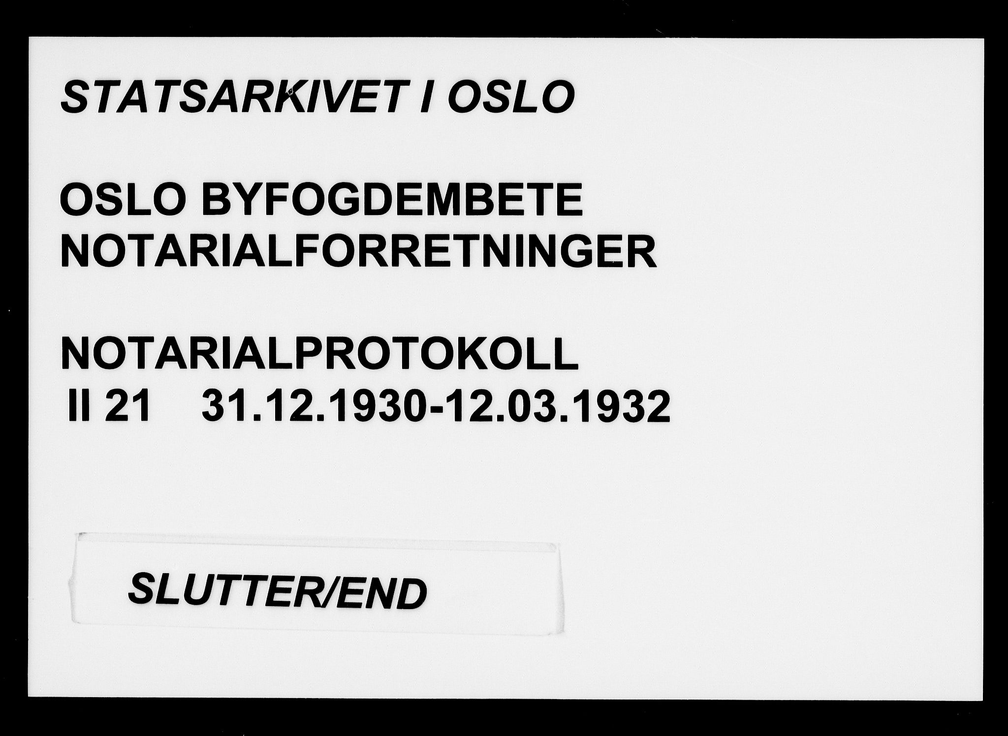Oslo byfogd avd. I, SAO/A-10220/L/Lb/Lbb/L0021: Notarialprotokoll, rekke II: Vigsler, 1930-1932