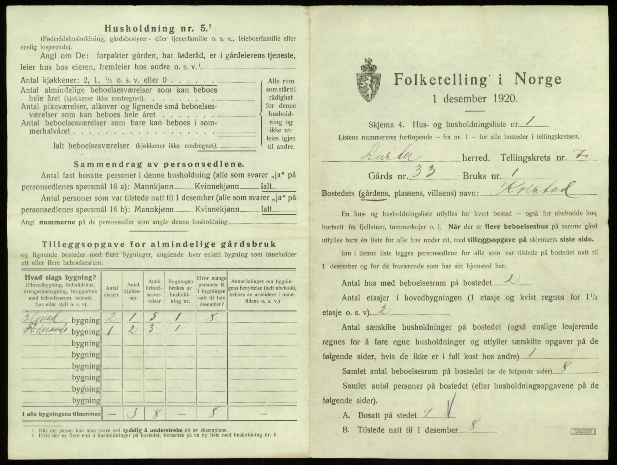 SAB, Folketelling 1920 for 1426 Luster herred, 1920, s. 706