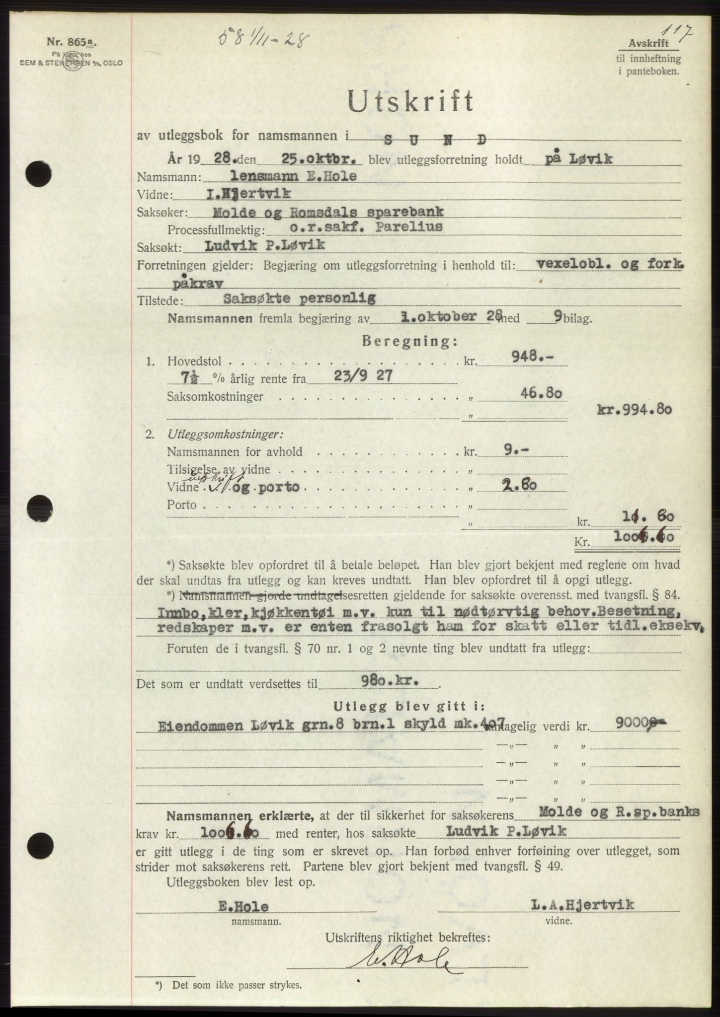 Romsdal sorenskriveri, AV/SAT-A-4149/1/2/2C/L0055: Pantebok nr. 49, 1928-1929, Tingl.dato: 01.11.1928