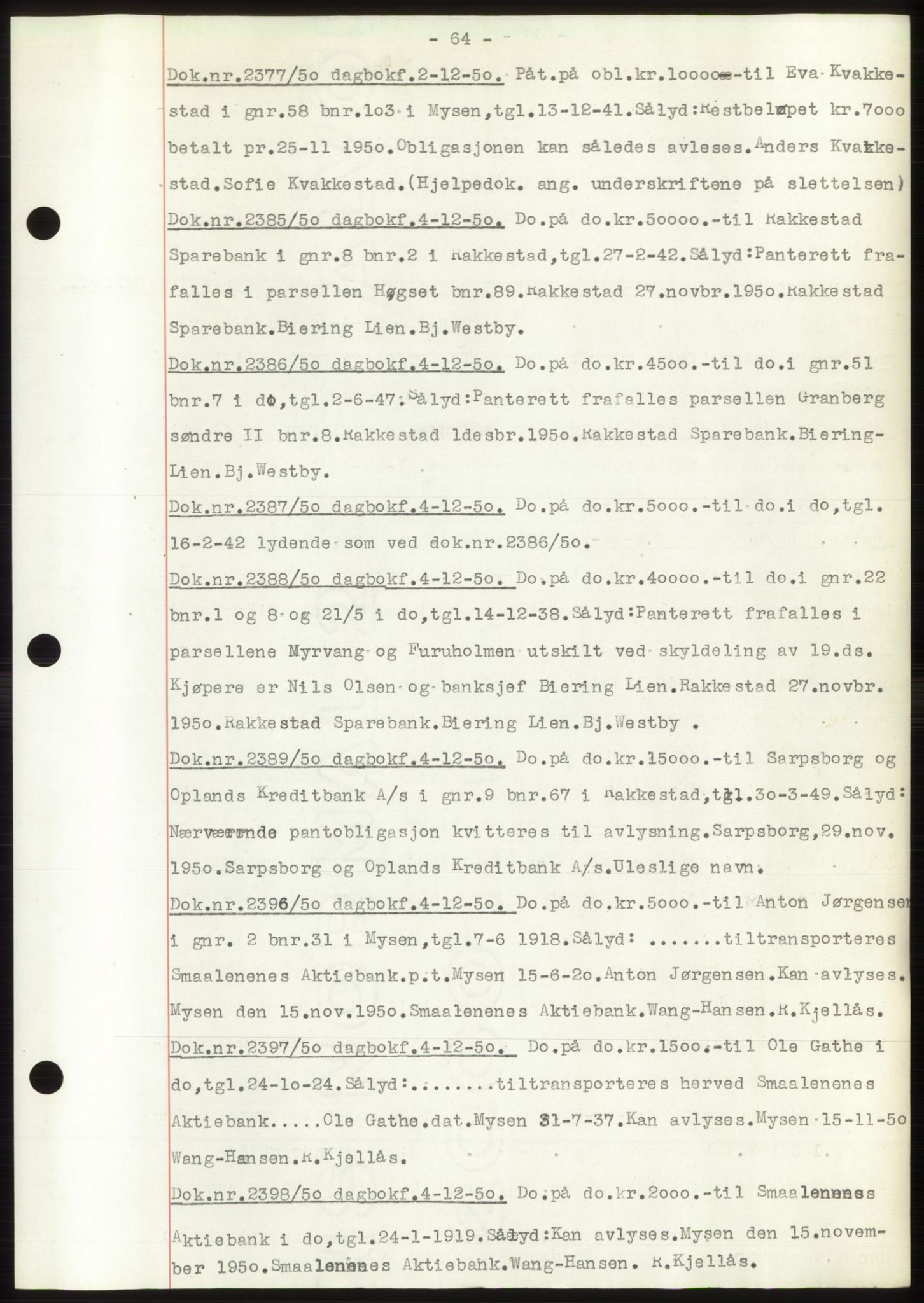 Rakkestad sorenskriveri, SAO/A-10686/G/Gb/Gba/Gbac/L0012: Pantebok nr. B1-4 og B16-20, 1949-1950, Dagboknr: 2377/1950