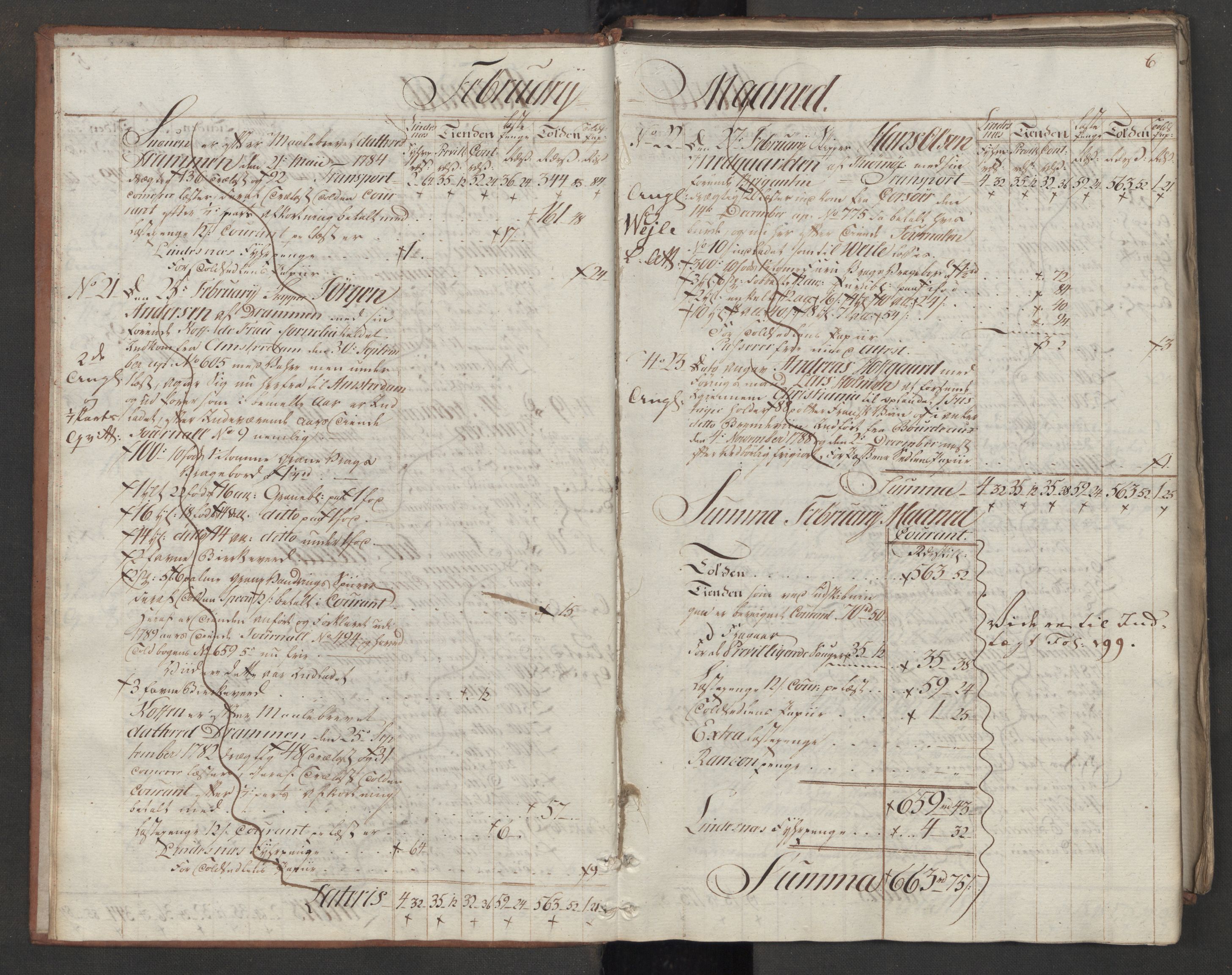 Generaltollkammeret, tollregnskaper, AV/RA-EA-5490/R08/L0159/0001: Tollregnskaper Drammen / Utgående tollbok, 1790, s. 5b-6a