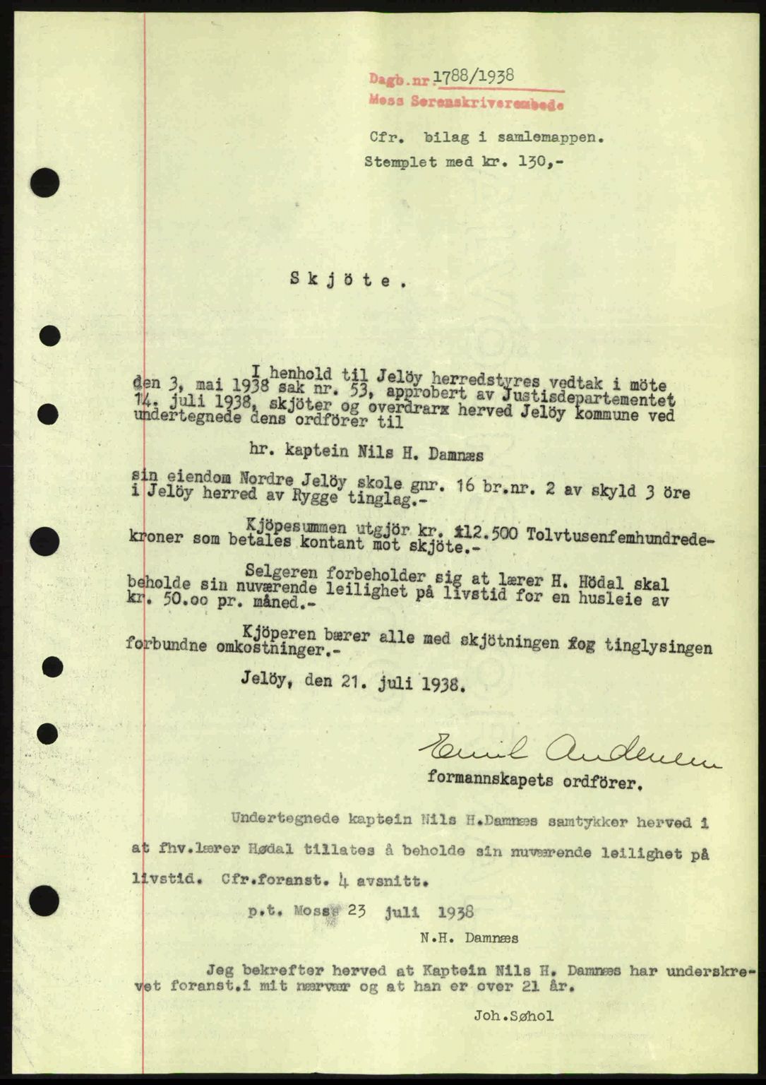Moss sorenskriveri, SAO/A-10168: Pantebok nr. A4, 1938-1938, Dagboknr: 1788/1938