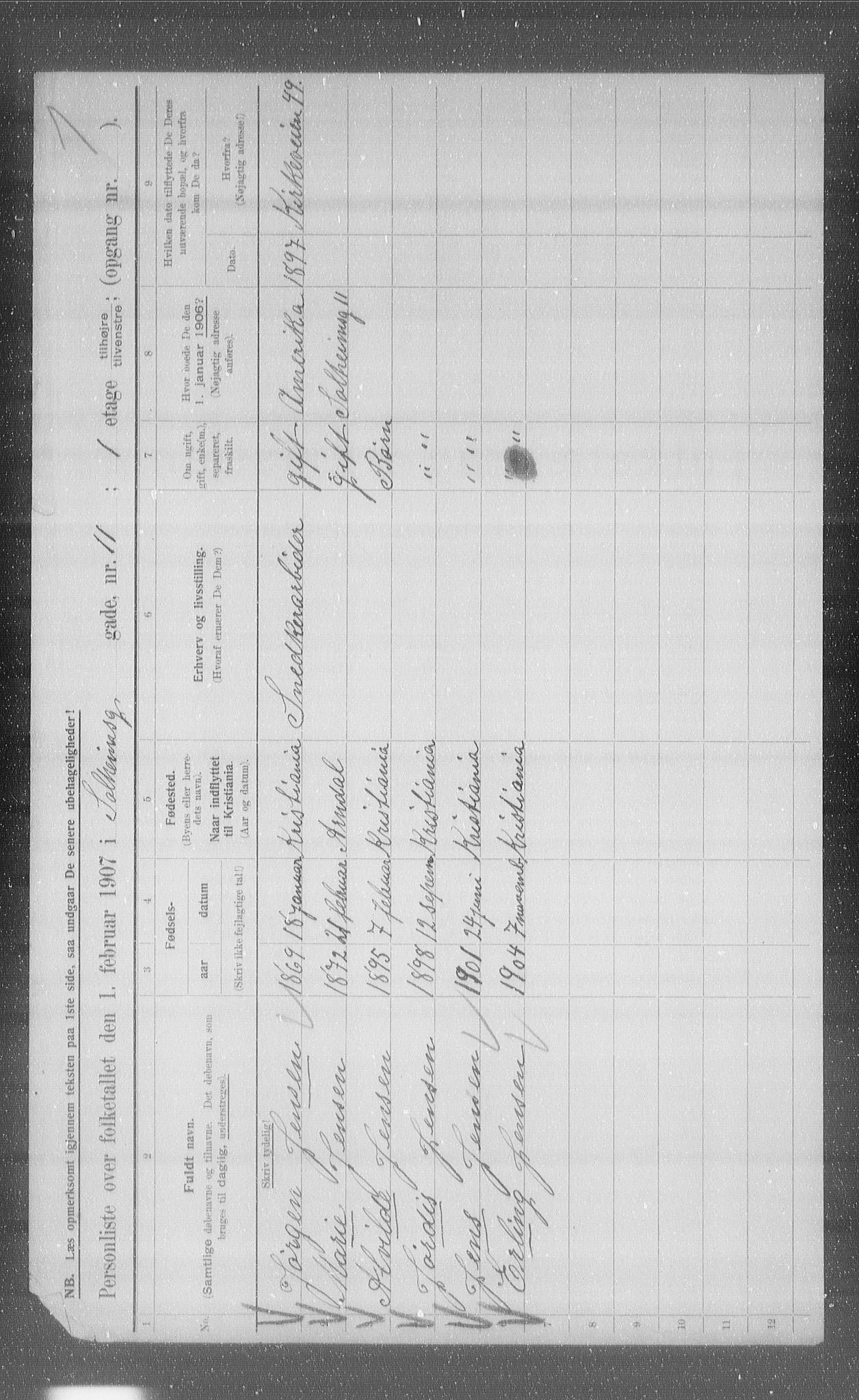 OBA, Kommunal folketelling 1.2.1907 for Kristiania kjøpstad, 1907, s. 50893