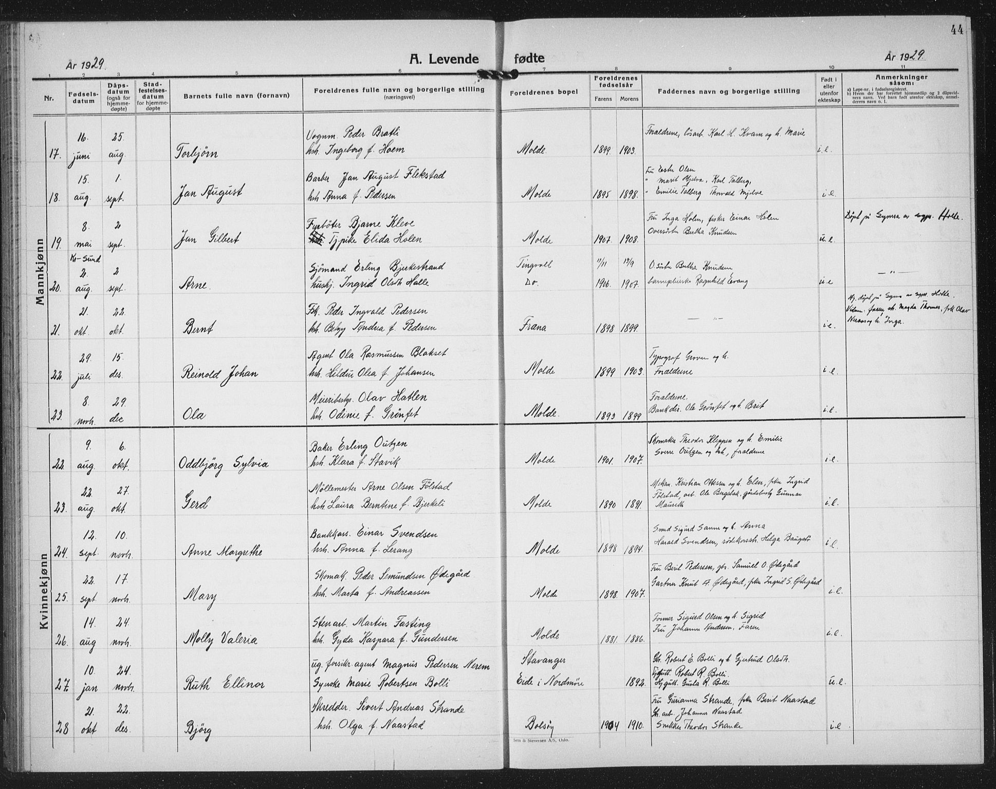 Ministerialprotokoller, klokkerbøker og fødselsregistre - Møre og Romsdal, AV/SAT-A-1454/558/L0704: Klokkerbok nr. 558C05, 1921-1942, s. 44