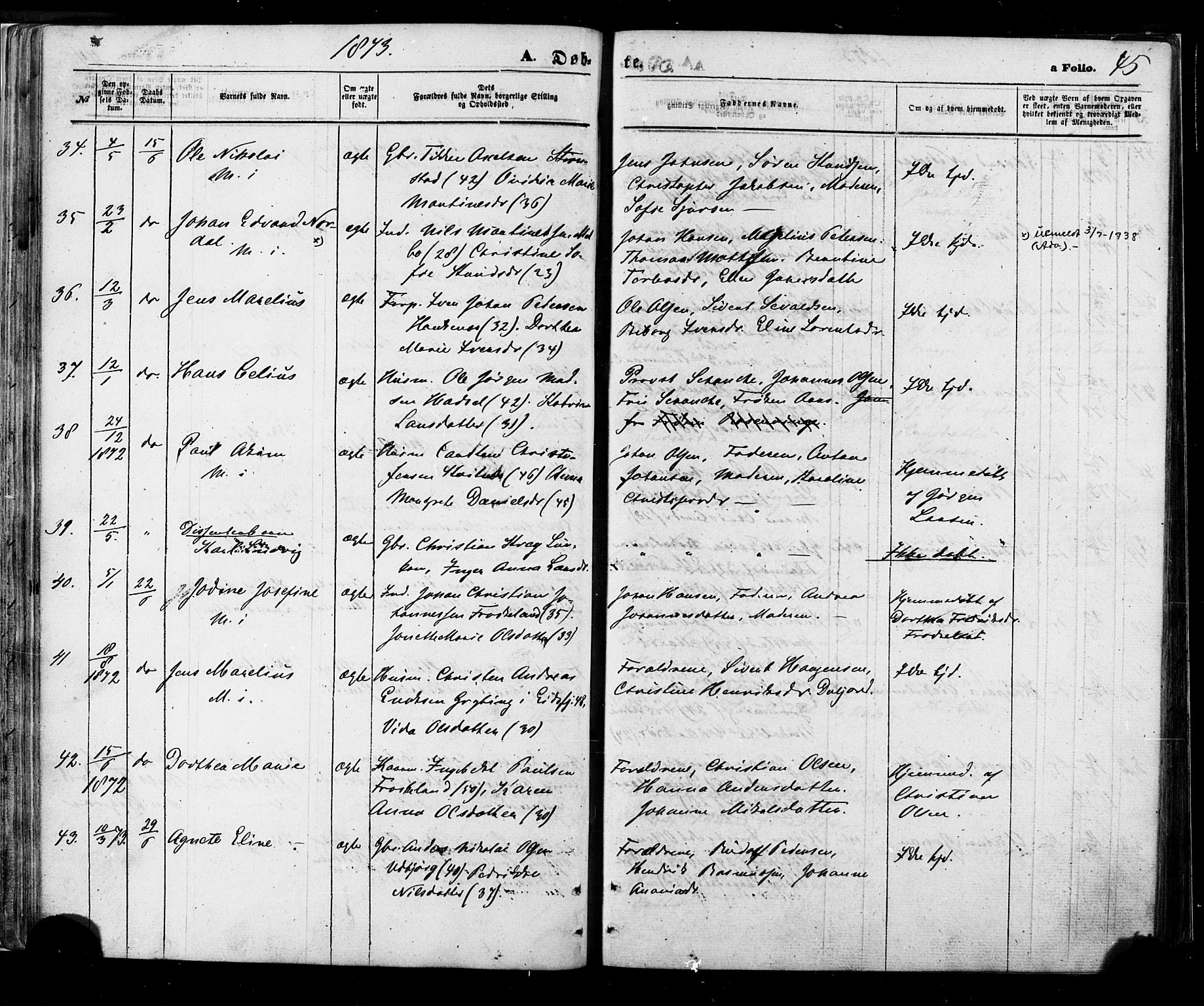 Ministerialprotokoller, klokkerbøker og fødselsregistre - Nordland, SAT/A-1459/888/L1242: Ministerialbok nr. 888A08, 1870-1875, s. 45