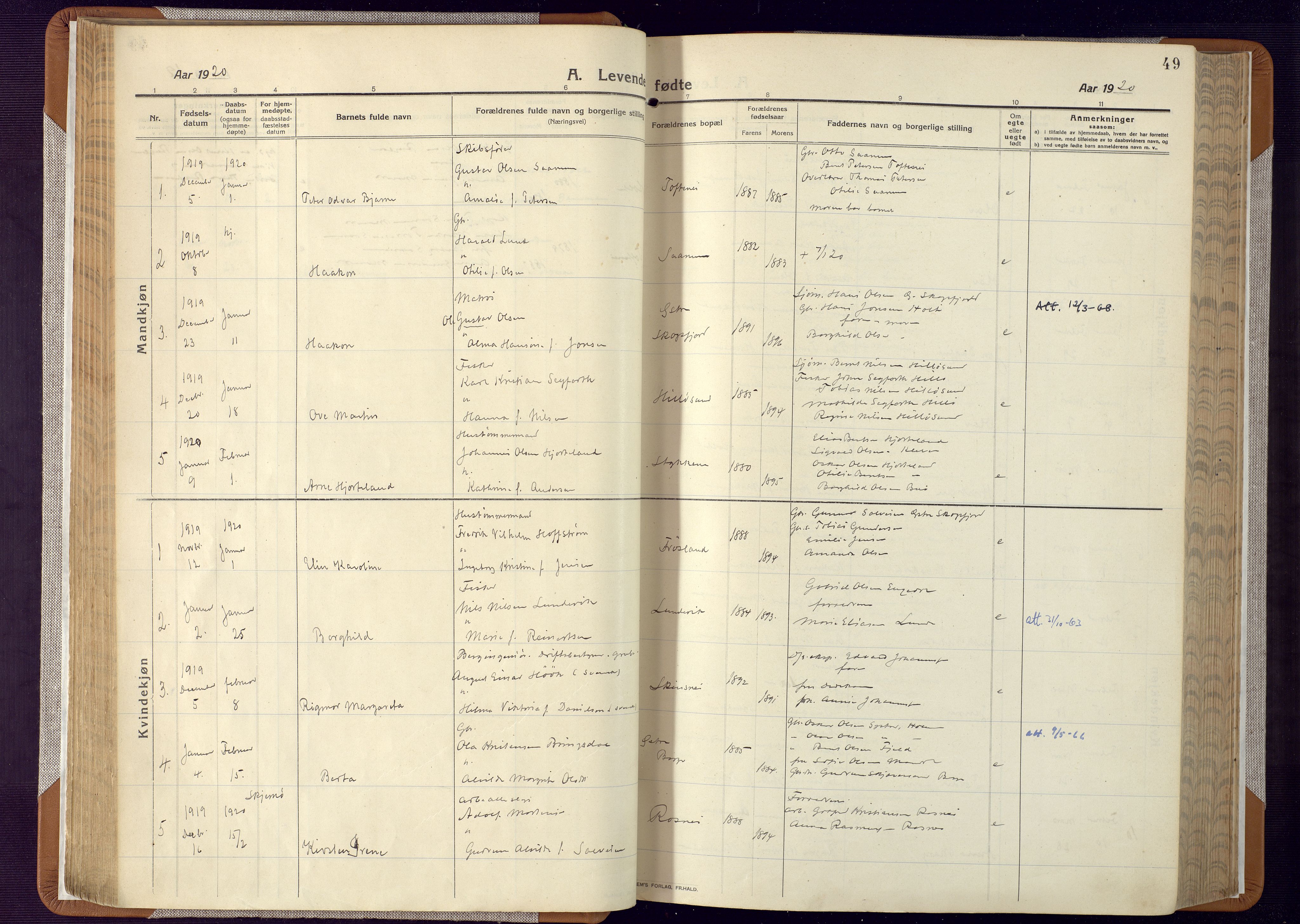 Mandal sokneprestkontor, SAK/1111-0030/F/Fa/Faa/L0022: Ministerialbok nr. A 22, 1913-1925, s. 49