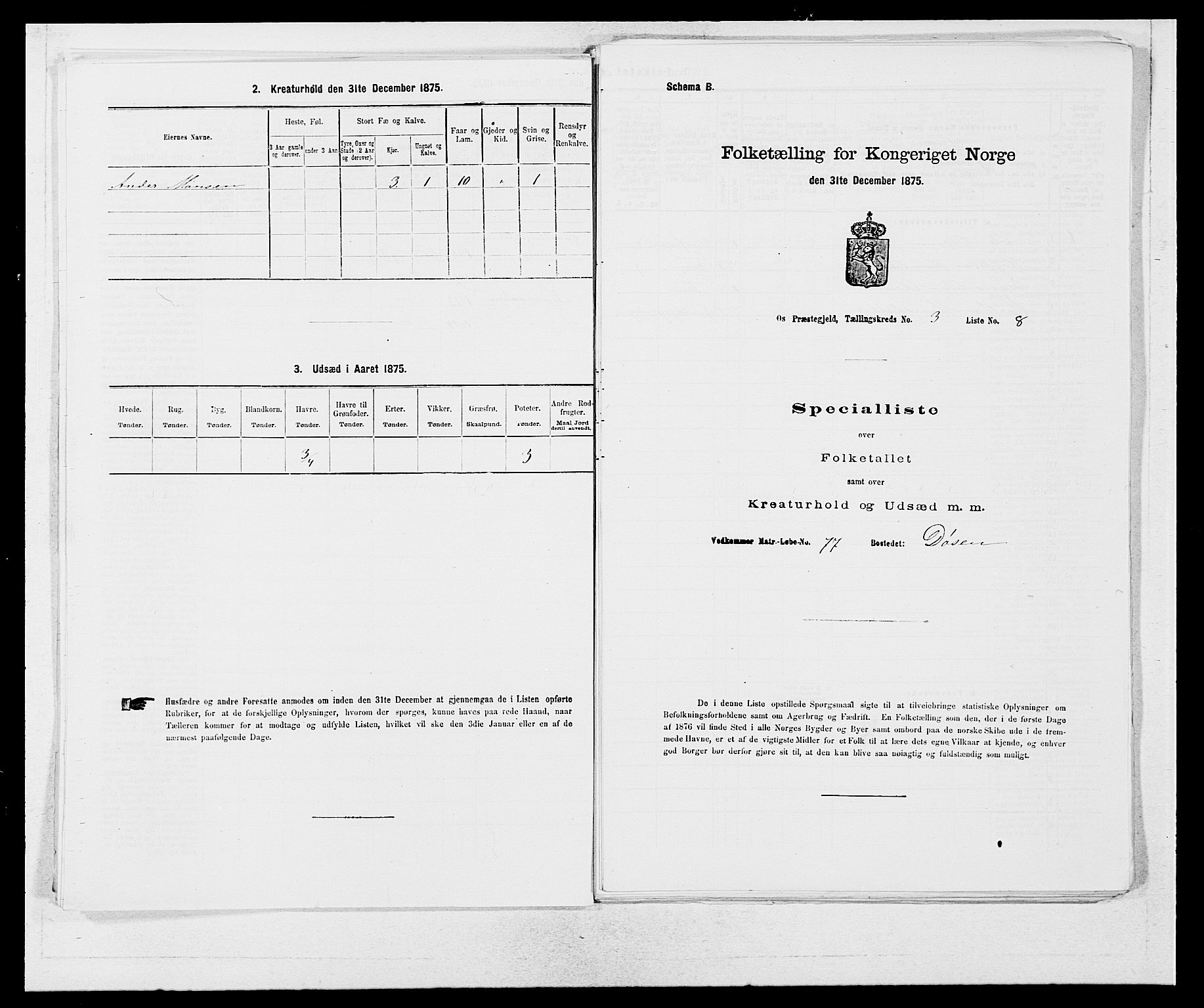 SAB, Folketelling 1875 for 1243P Os prestegjeld, 1875, s. 281