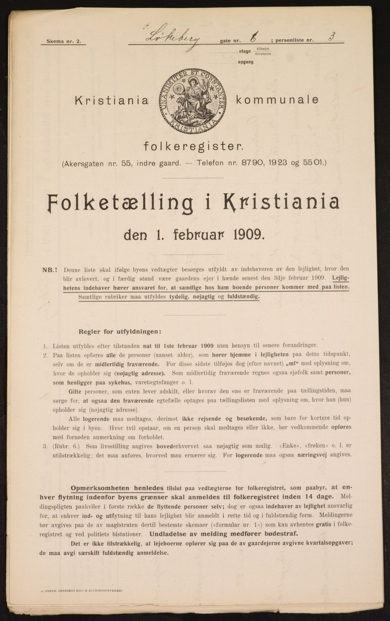 OBA, Kommunal folketelling 1.2.1909 for Kristiania kjøpstad, 1909, s. 53261