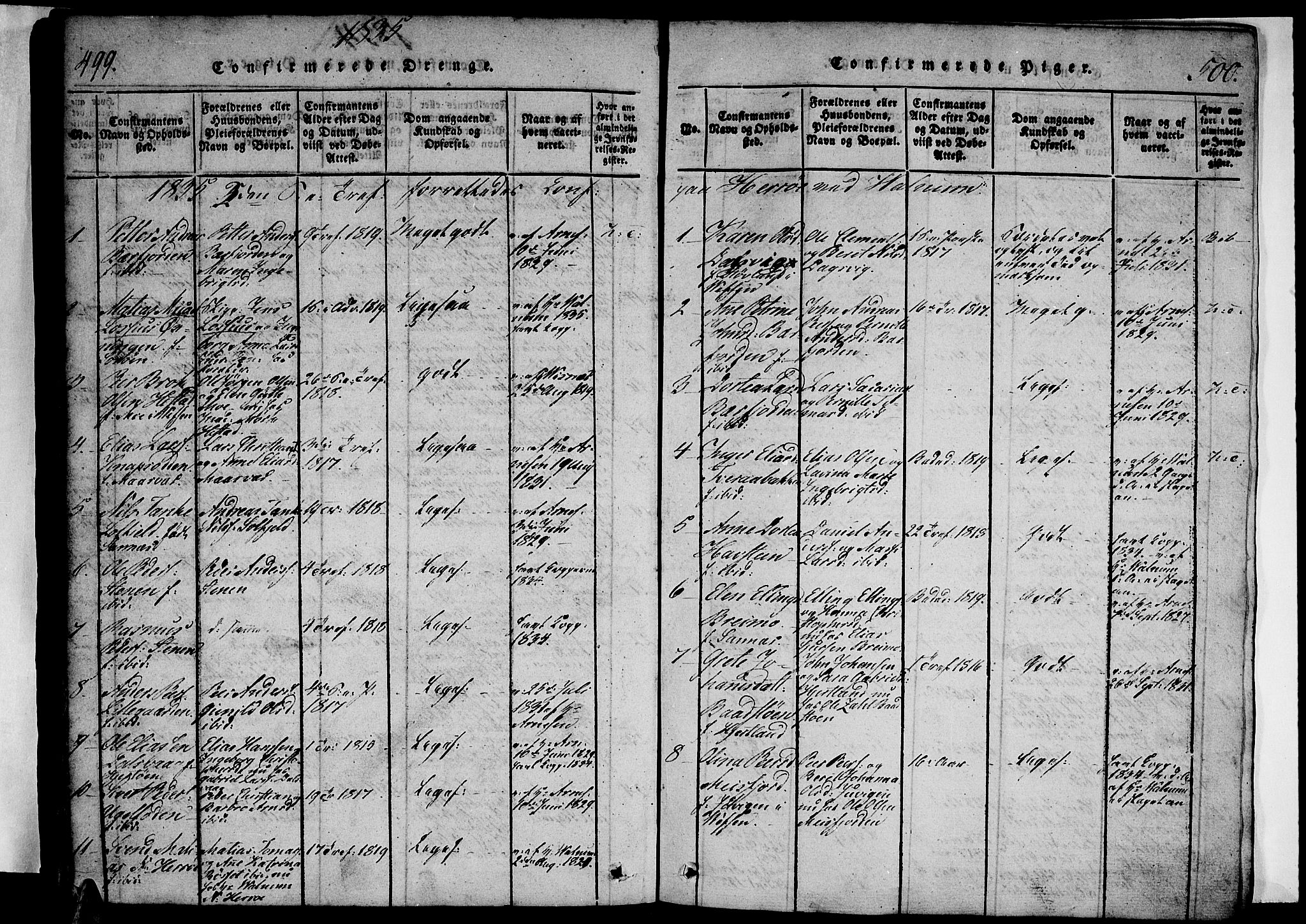 Ministerialprotokoller, klokkerbøker og fødselsregistre - Nordland, AV/SAT-A-1459/834/L0510: Klokkerbok nr. 834C01, 1820-1847, s. 499-500