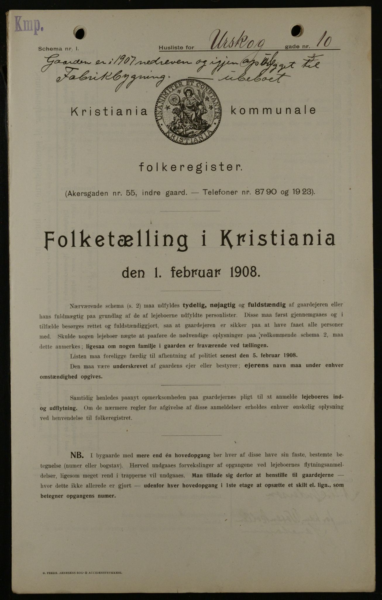 OBA, Kommunal folketelling 1.2.1908 for Kristiania kjøpstad, 1908, s. 2676