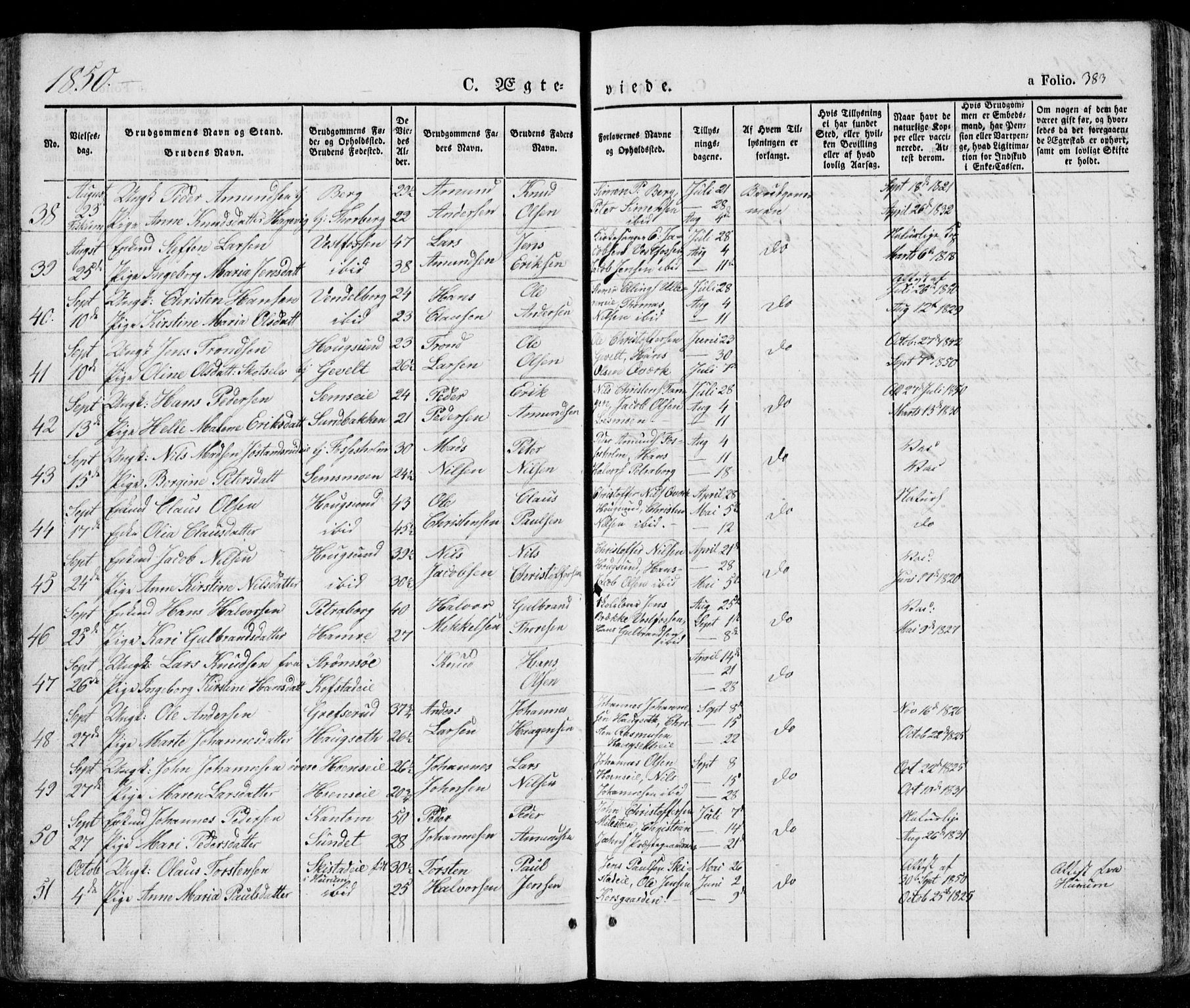Eiker kirkebøker, AV/SAKO-A-4/G/Ga/L0002: Klokkerbok nr. I 2, 1832-1856, s. 383